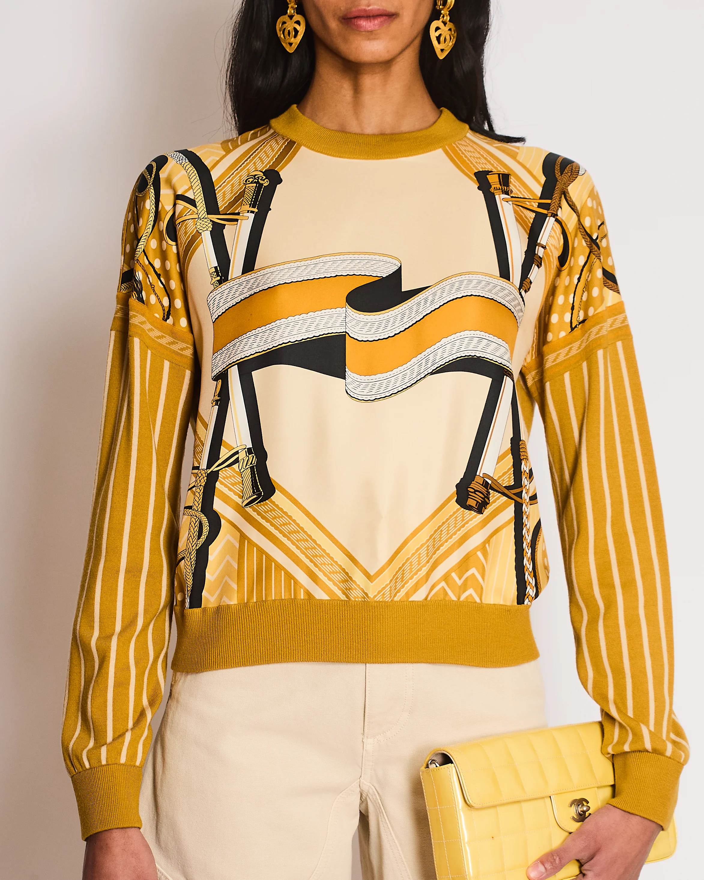Hermès Ochre Poste Aux Lettres Silk Panelled Jumper Size FR 34 (UK 6) - Image 2