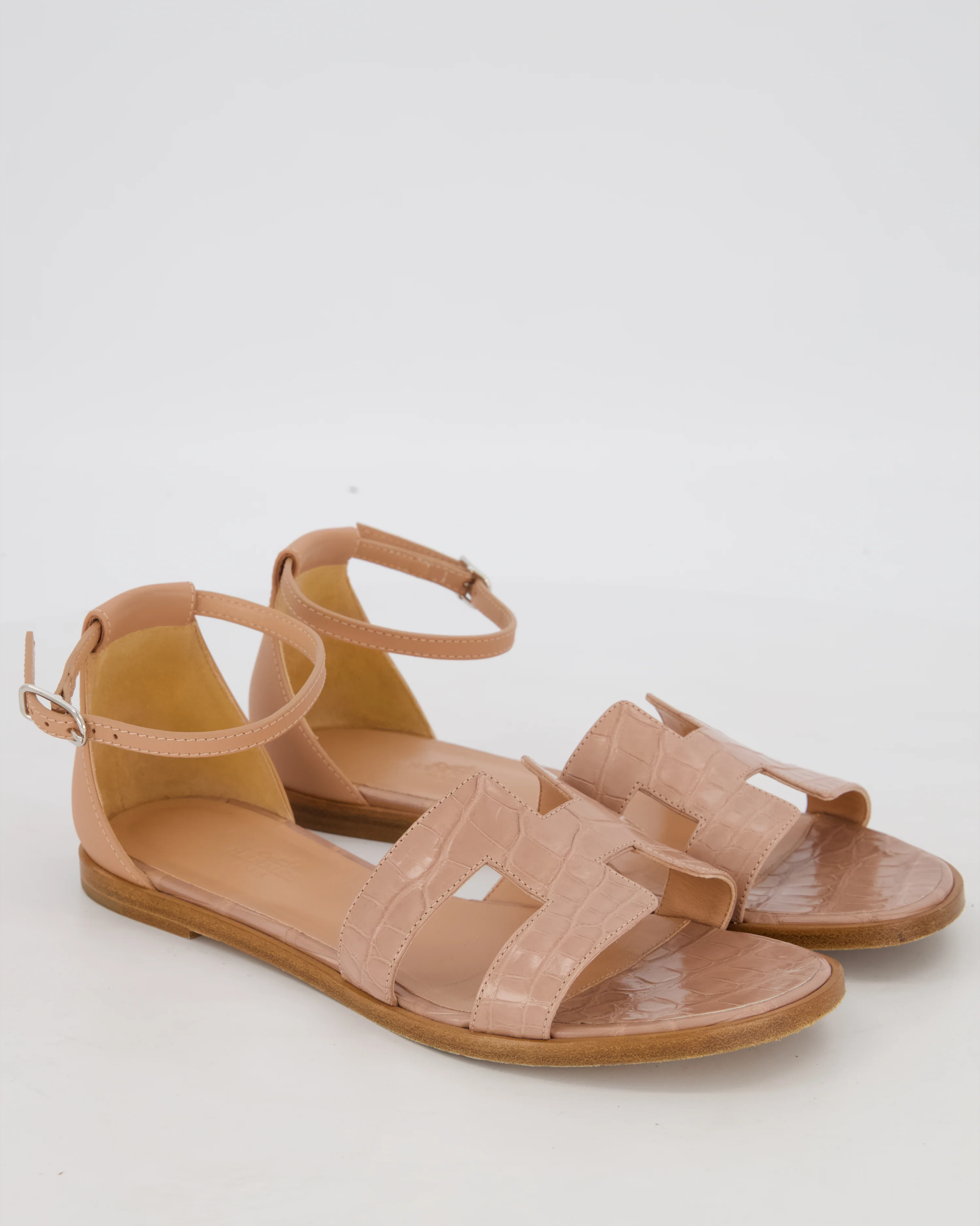 Hermès Santorini Sandal in Rose Porcelaine Mississippiensis Alligator and Calfskin Leather Size EU 37 - Image 2