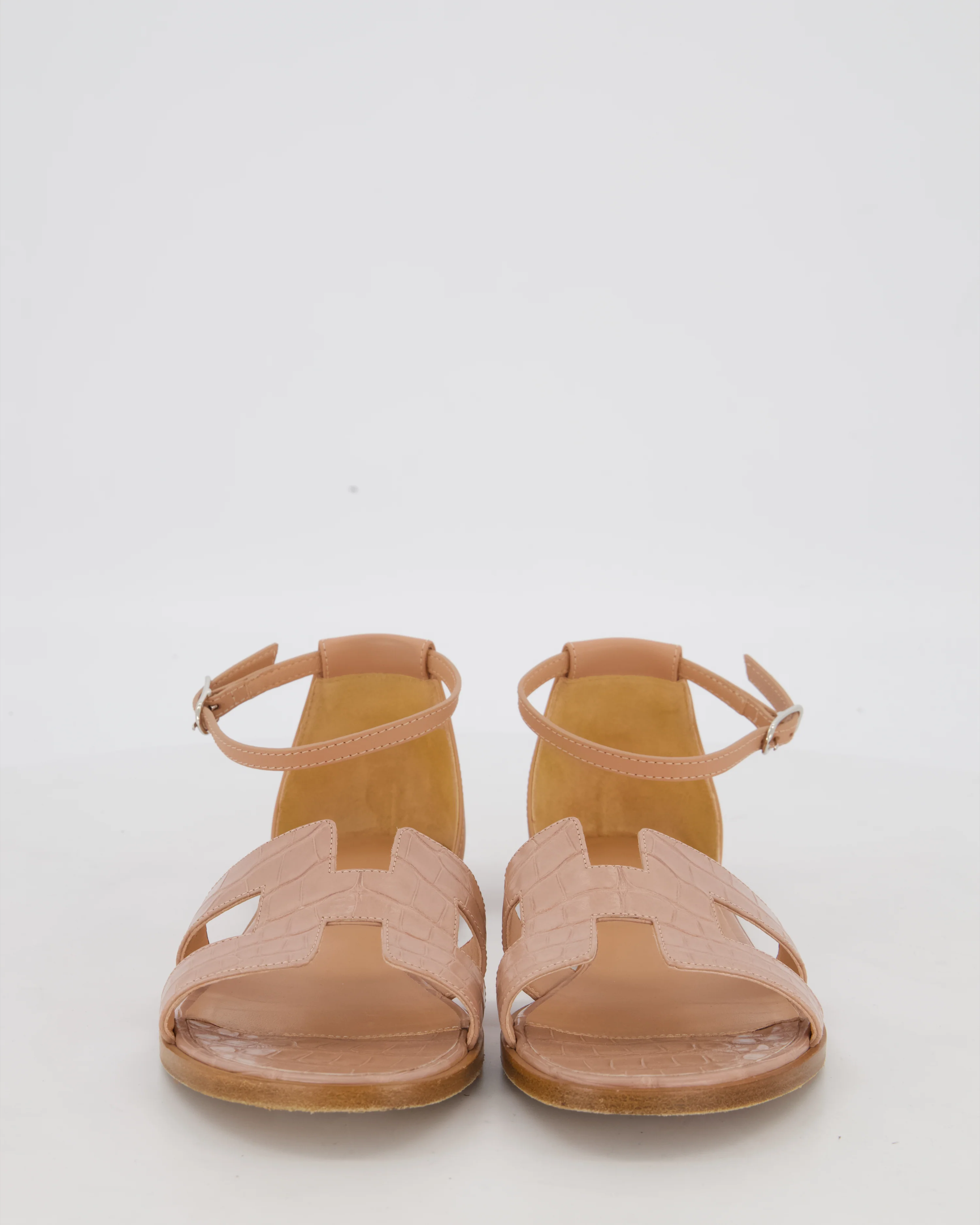 Hermès Santorini Sandal in Rose Porcelaine Mississippiensis Alligator and Calfskin Leather Size EU 37 - Image 4