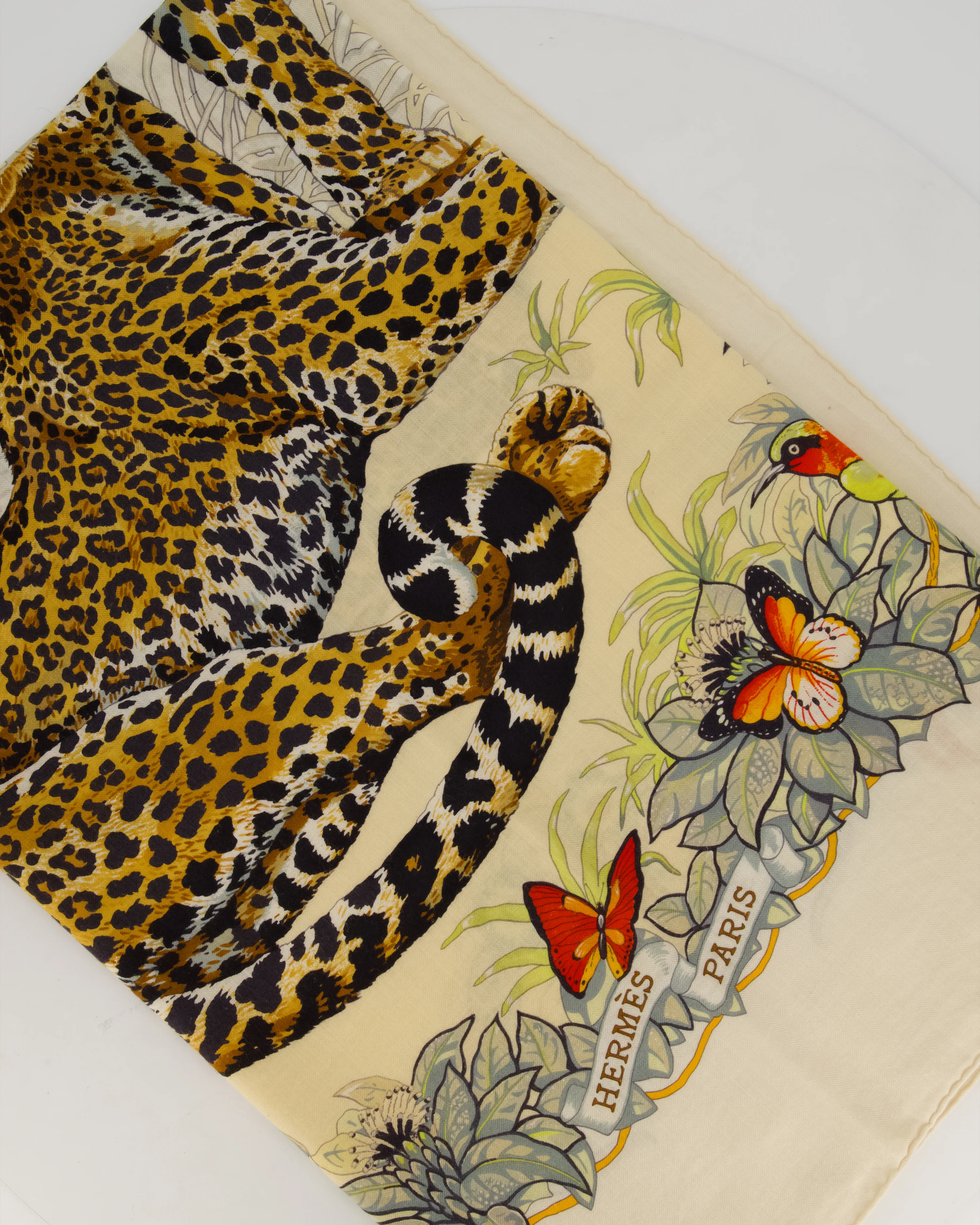 Hermès Beige and Orange "Jungle Love" Cashmere and Silk Shawl - Image 4