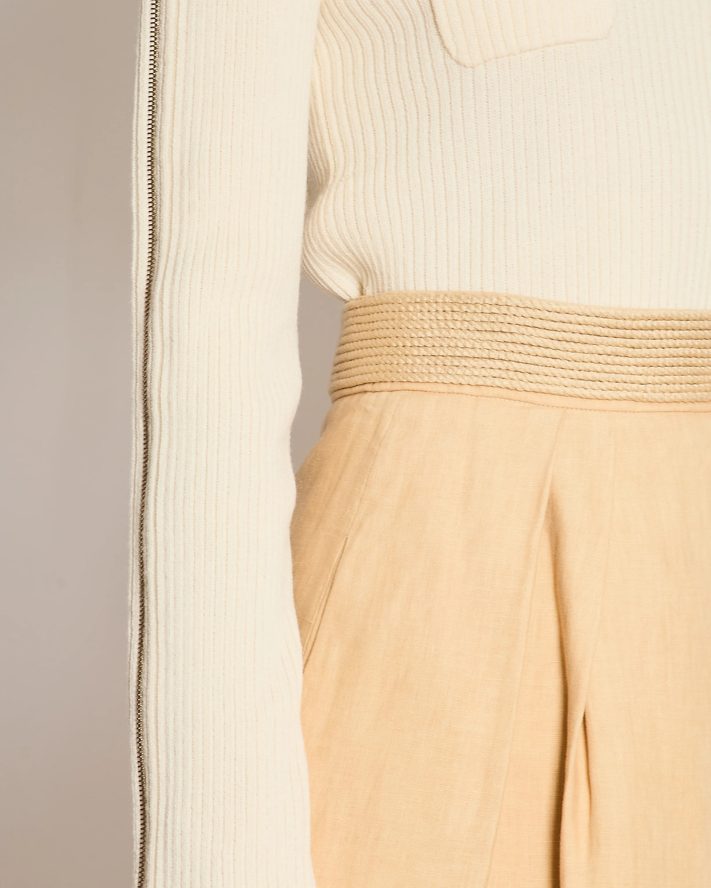 Hermès Beige Linen Midi Skirt with Braided Waist Detail Size FR 38 (UK 10) - Image 3