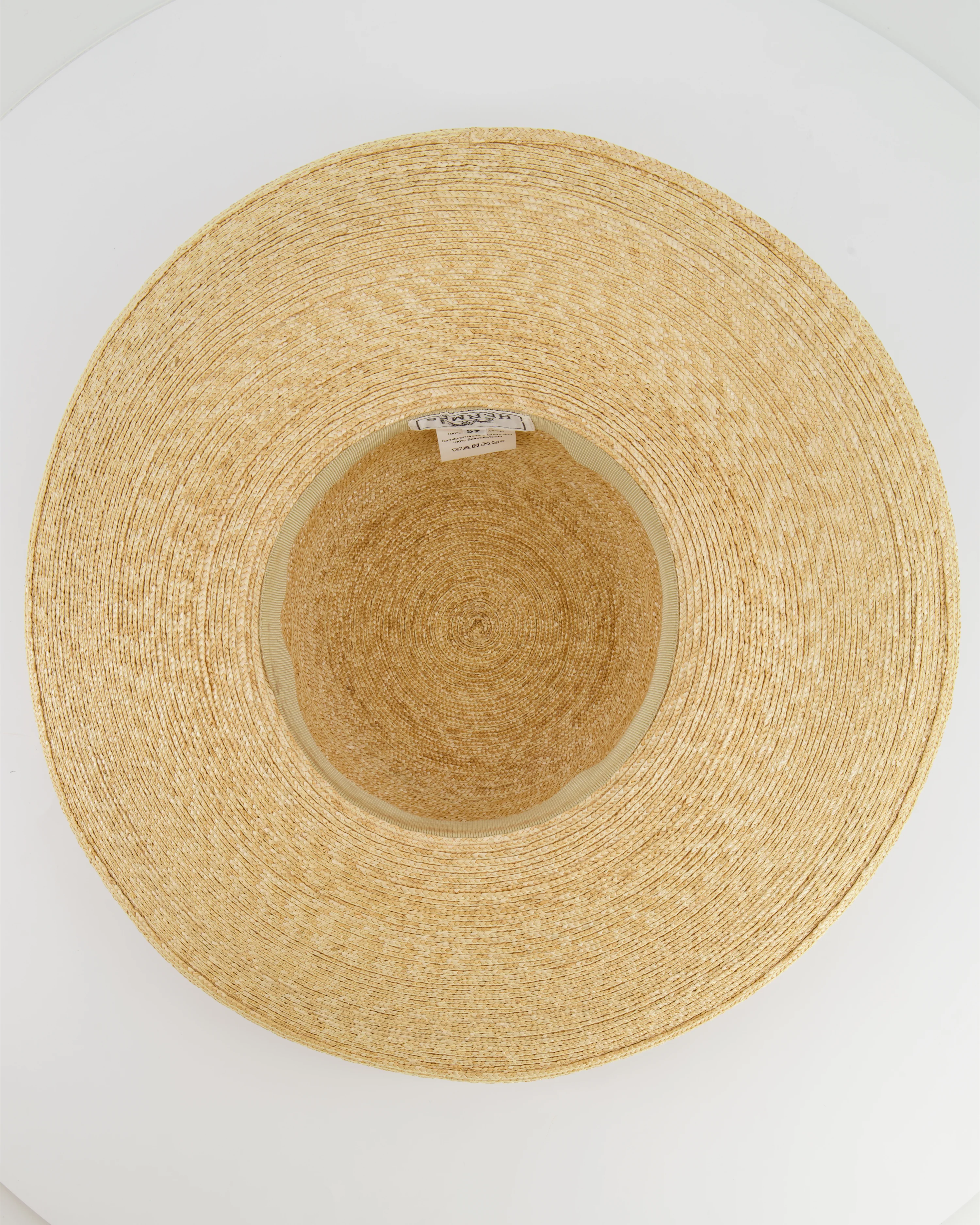 Hermès Beige Raffia Woven Hat with Yellow Bandeaux Size 57 - Image 4