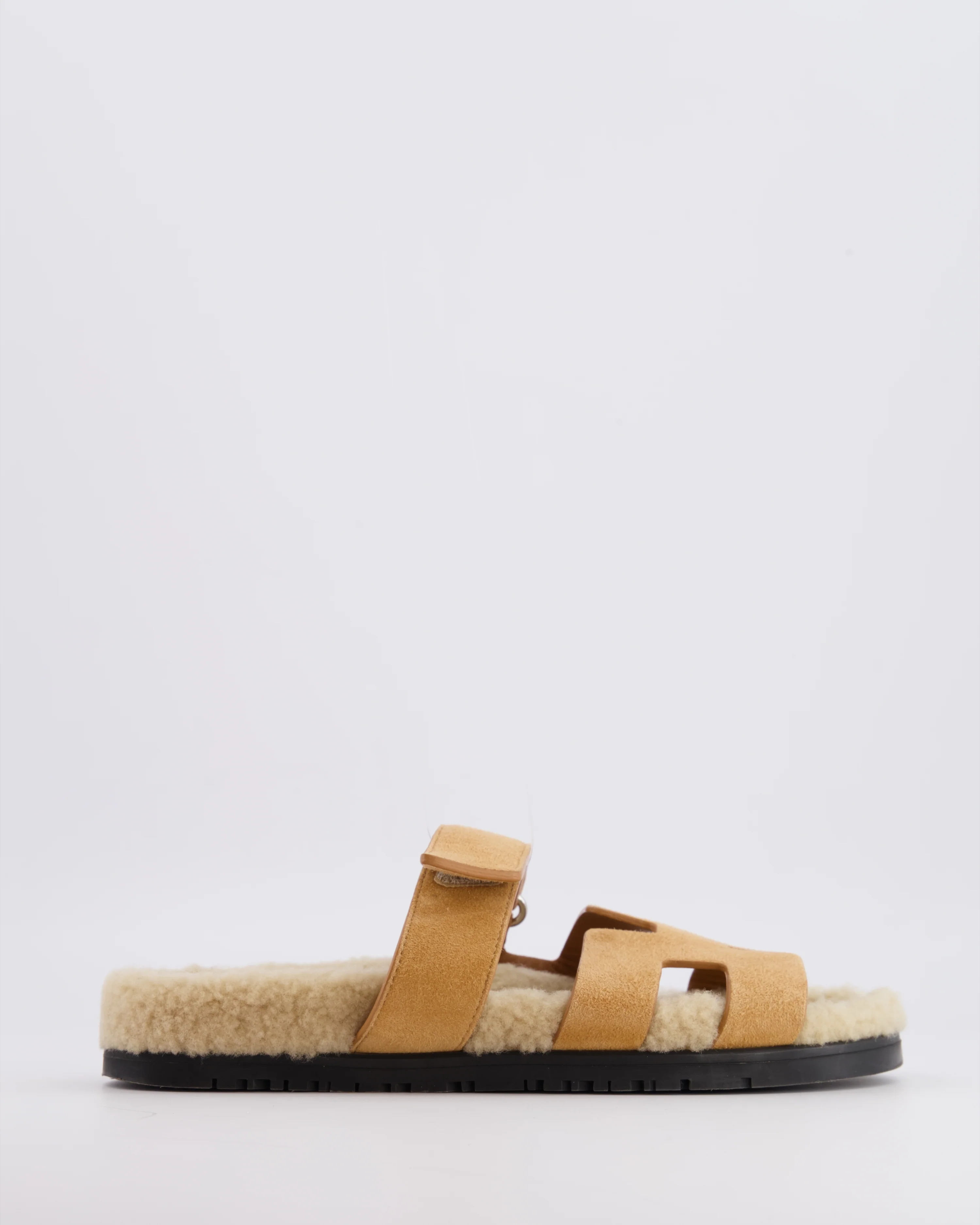 Hermès Beige Suede and Shearling Chypre Sandals Size EU 37