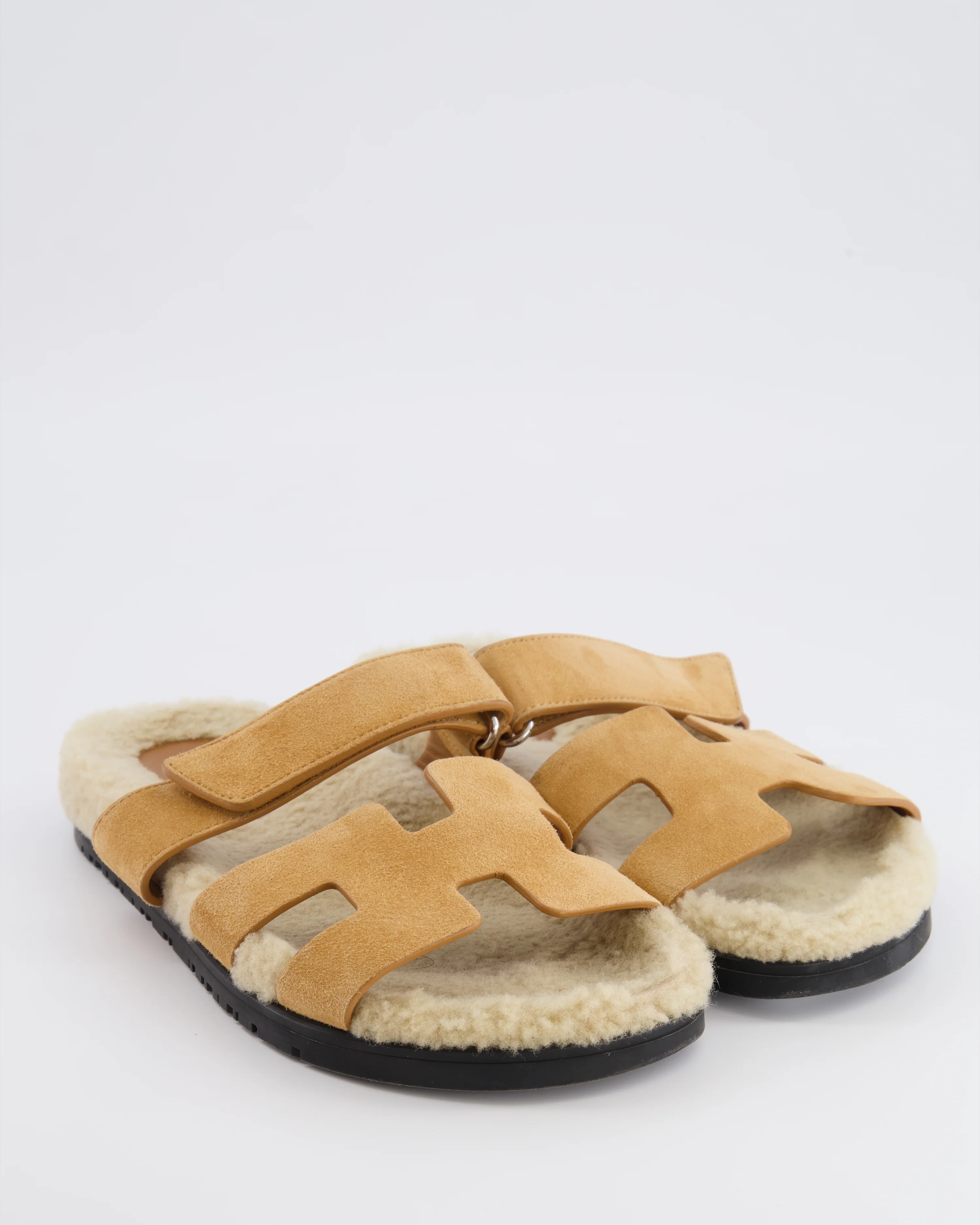 Hermès Beige Suede and Shearling Chypre Sandals Size EU 37 - Image 2