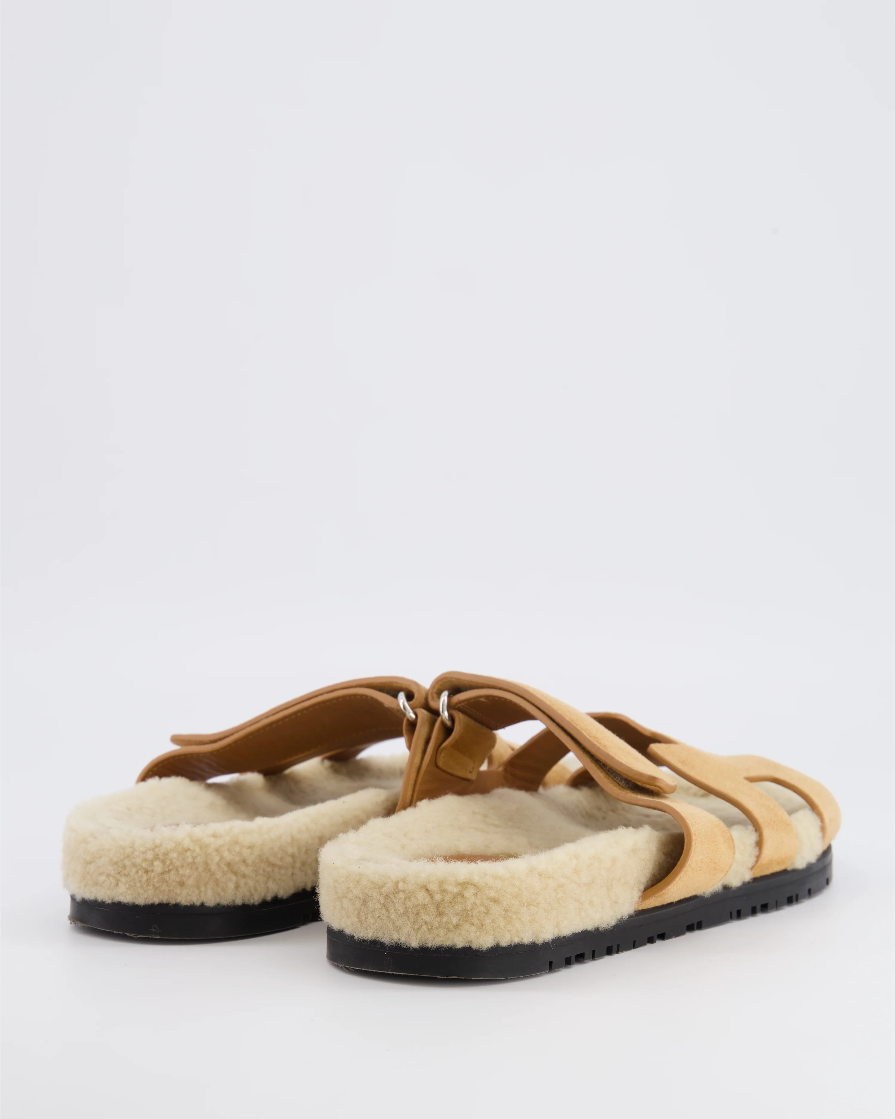 Hermès Beige Suede and Shearling Chypre Sandals Size EU 37 - Image 3