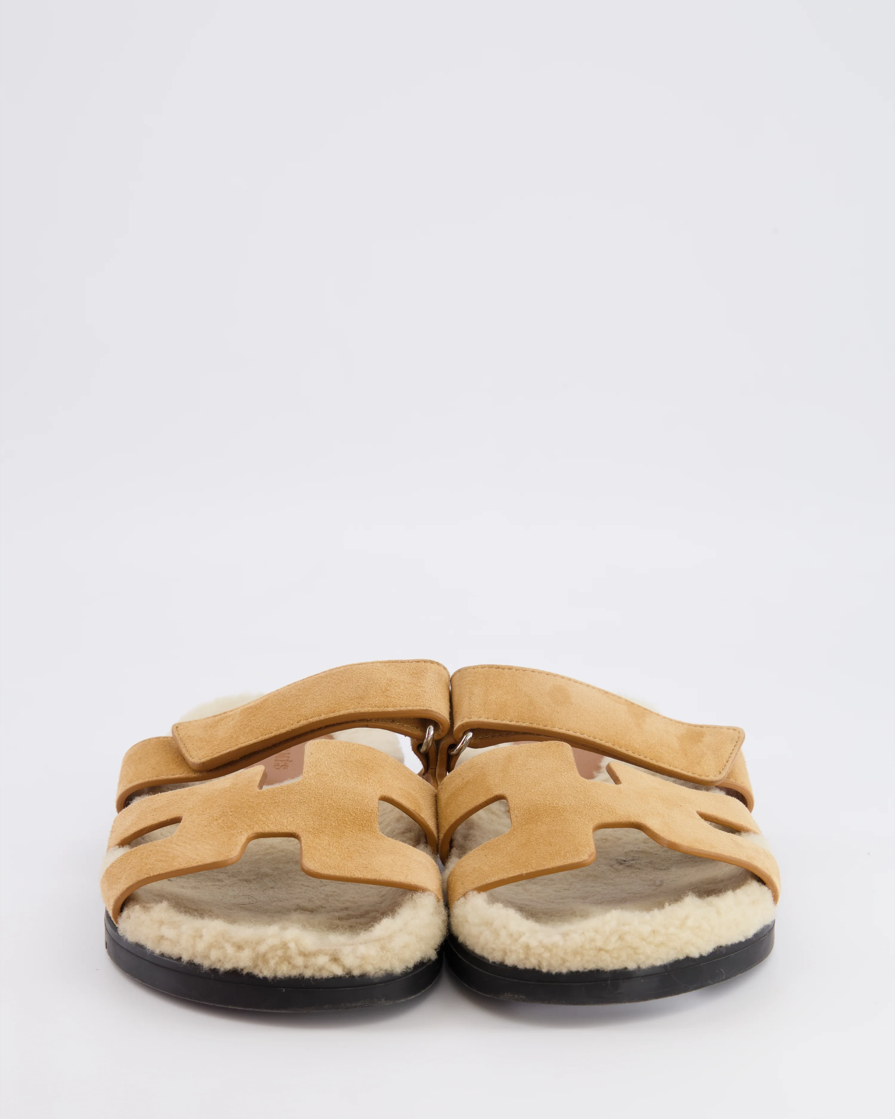 Hermès Beige Suede and Shearling Chypre Sandals Size EU 37 - Image 4