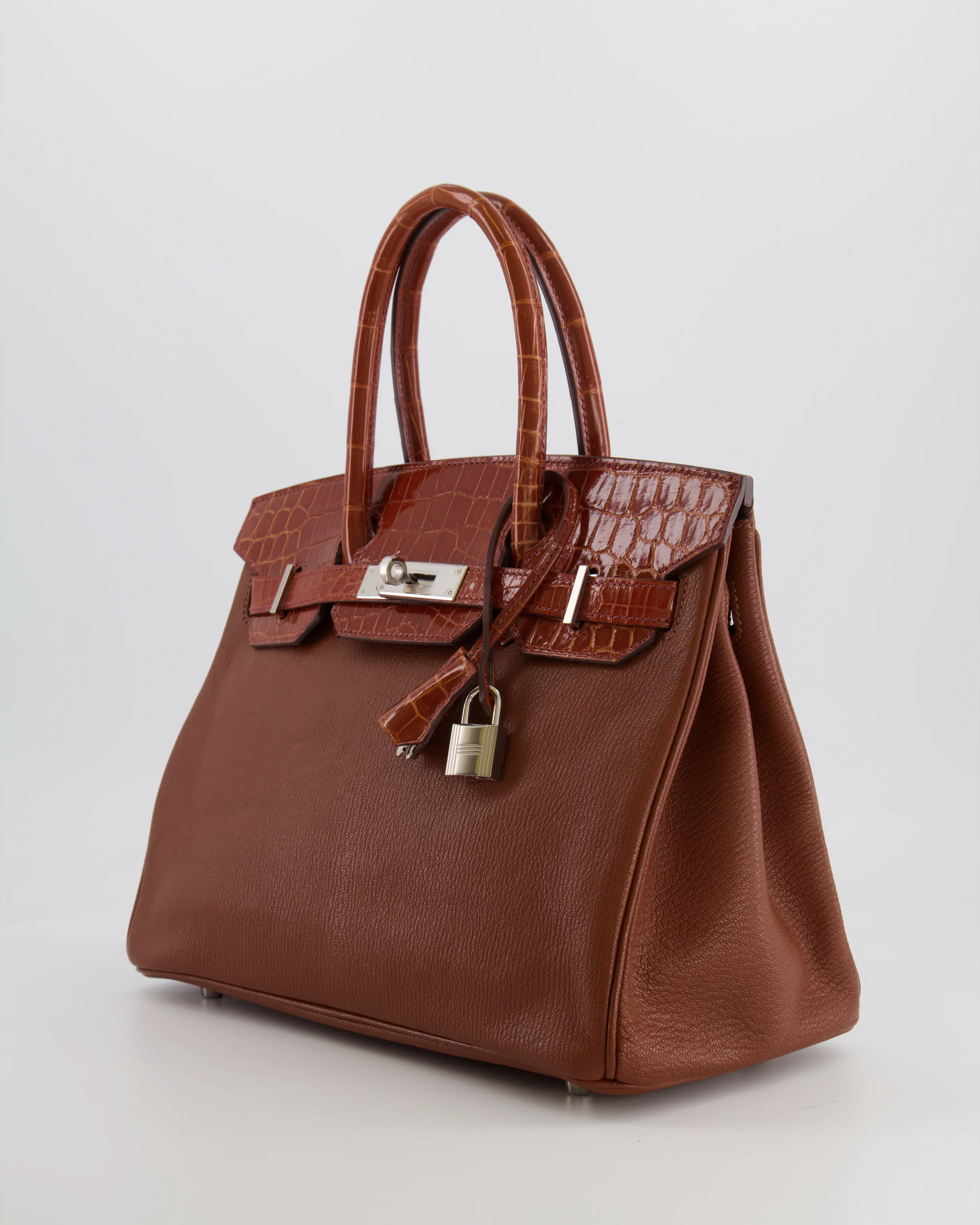 Hermès Birkin 30 Touch Bag in Noisette Chèvre Mysore and Etrusque Crocodile Niloticus Leather with Palladium Hardware - Image 4