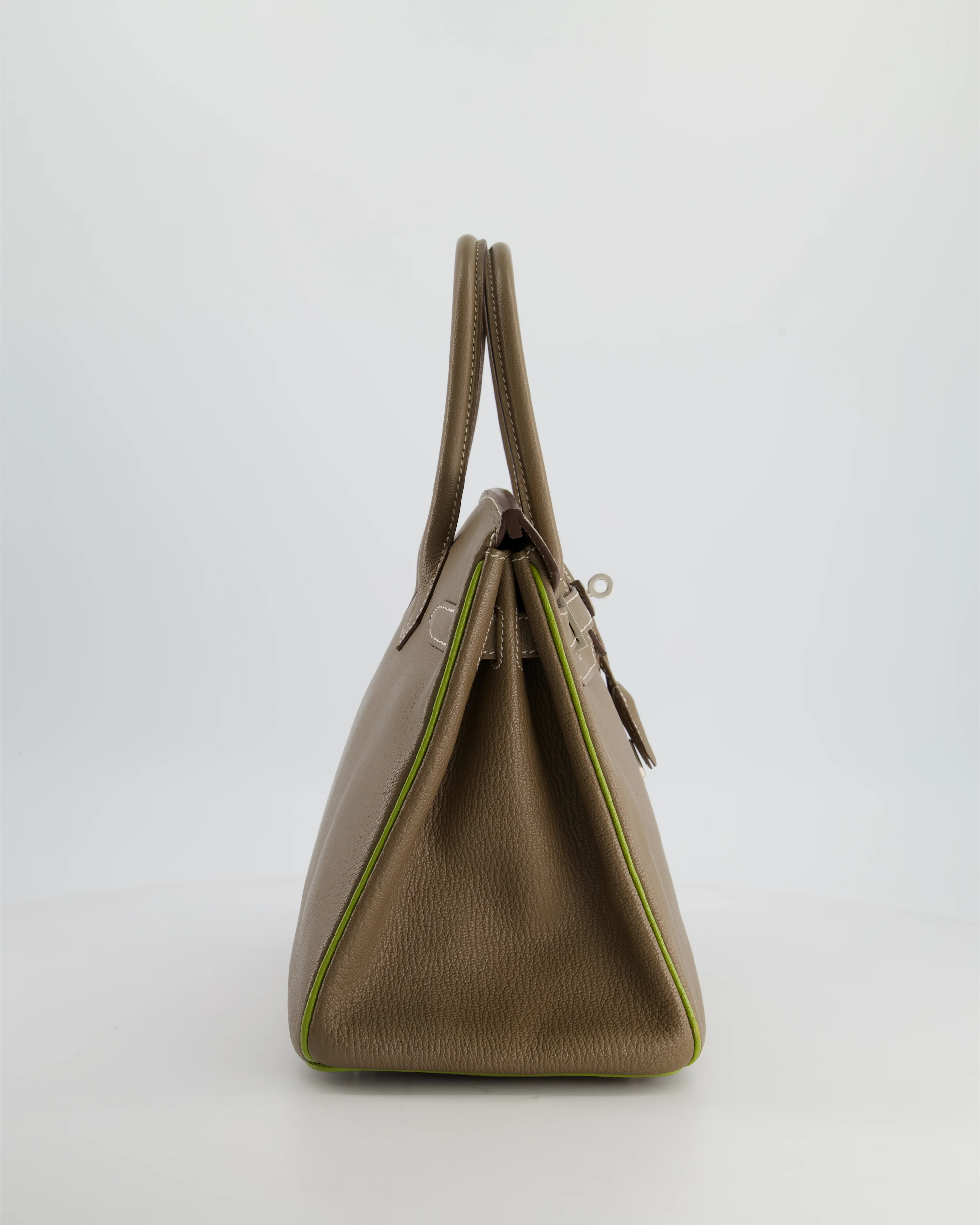 Hermès HSS Birkin 30 Retourne Bag in Etoupe & Vert Anis Chèvre Mysore with Brushed Palladium Hardware - Image 10