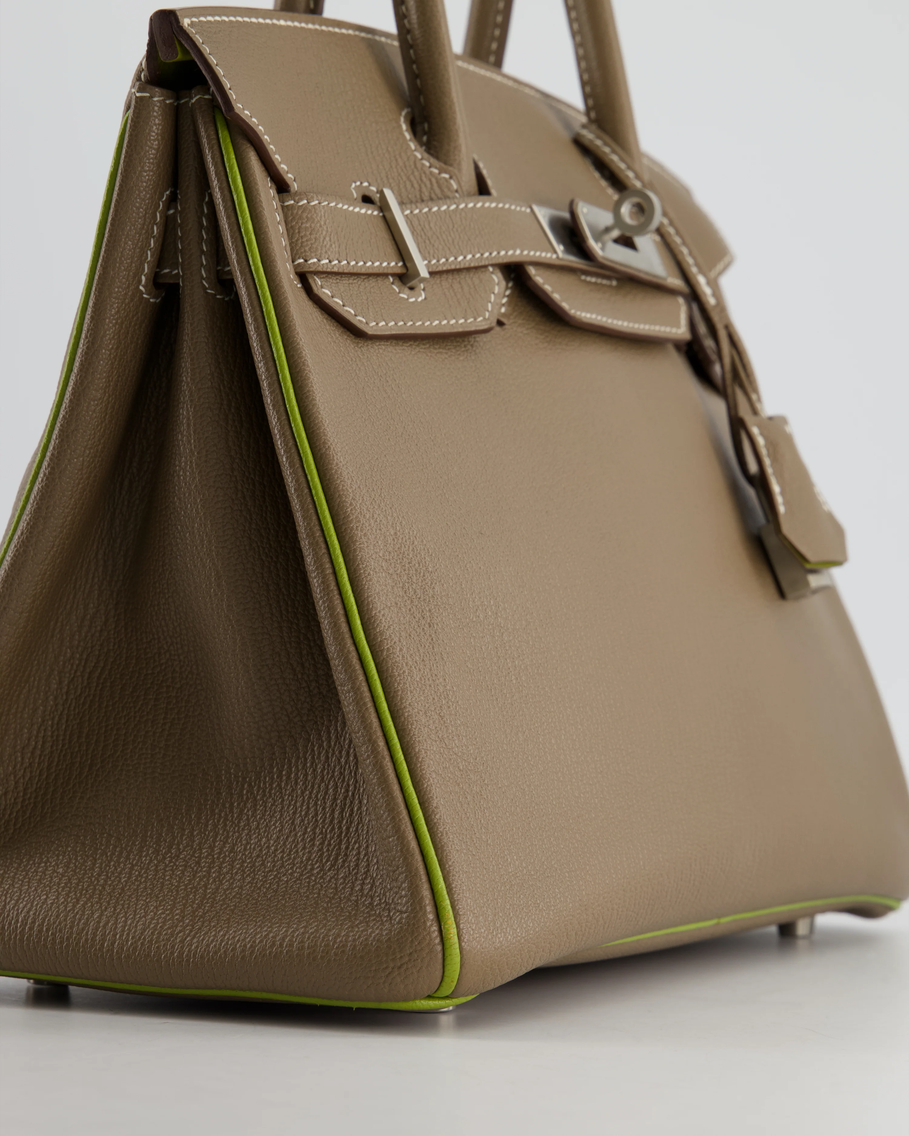 Hermès HSS Birkin 30 Retourne Bag in Etoupe & Vert Anis Chèvre Mysore with Brushed Palladium Hardware - Image 12