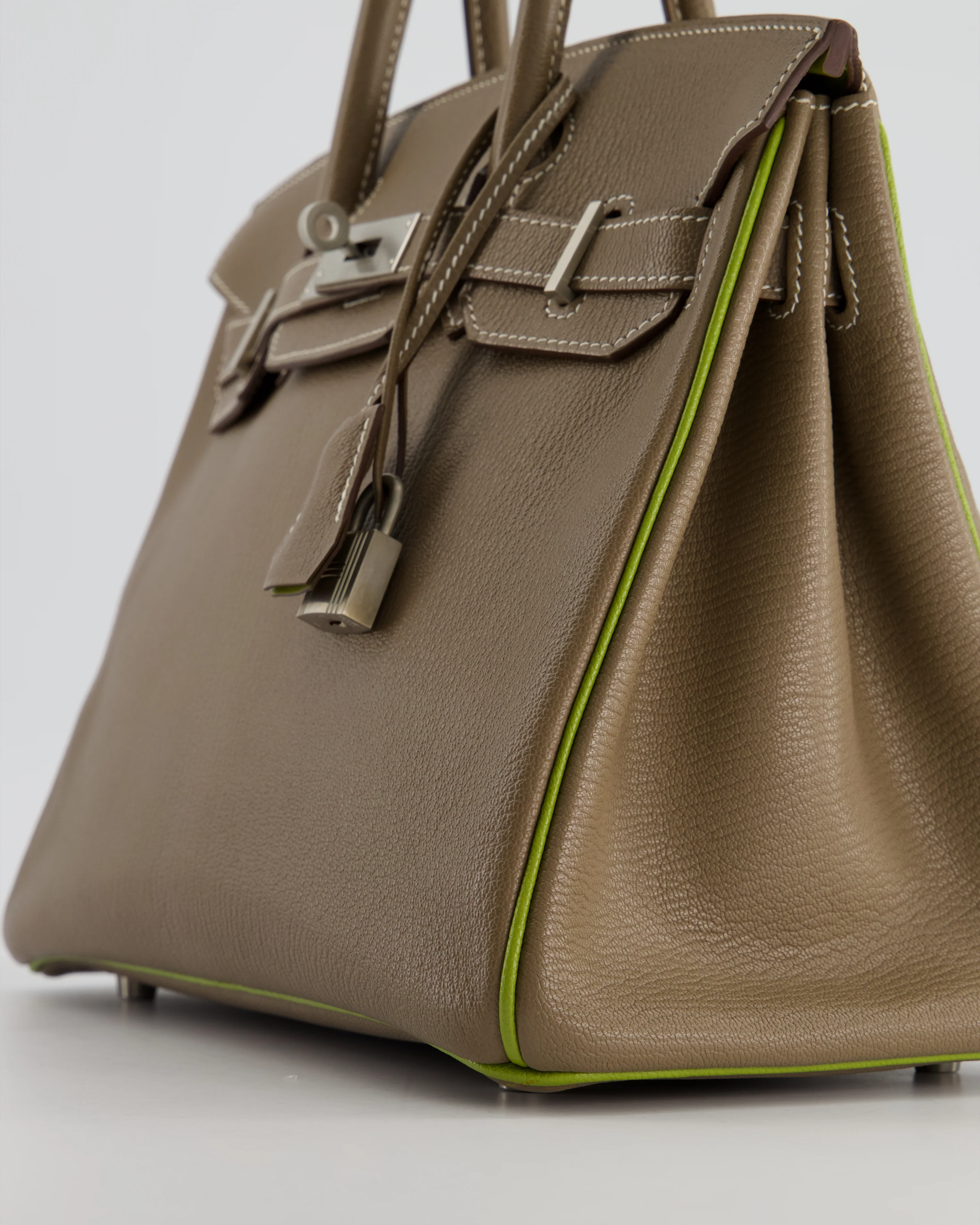 Hermès HSS Birkin 30 Retourne Bag in Etoupe & Vert Anis Chèvre Mysore with Brushed Palladium Hardware - Image 13