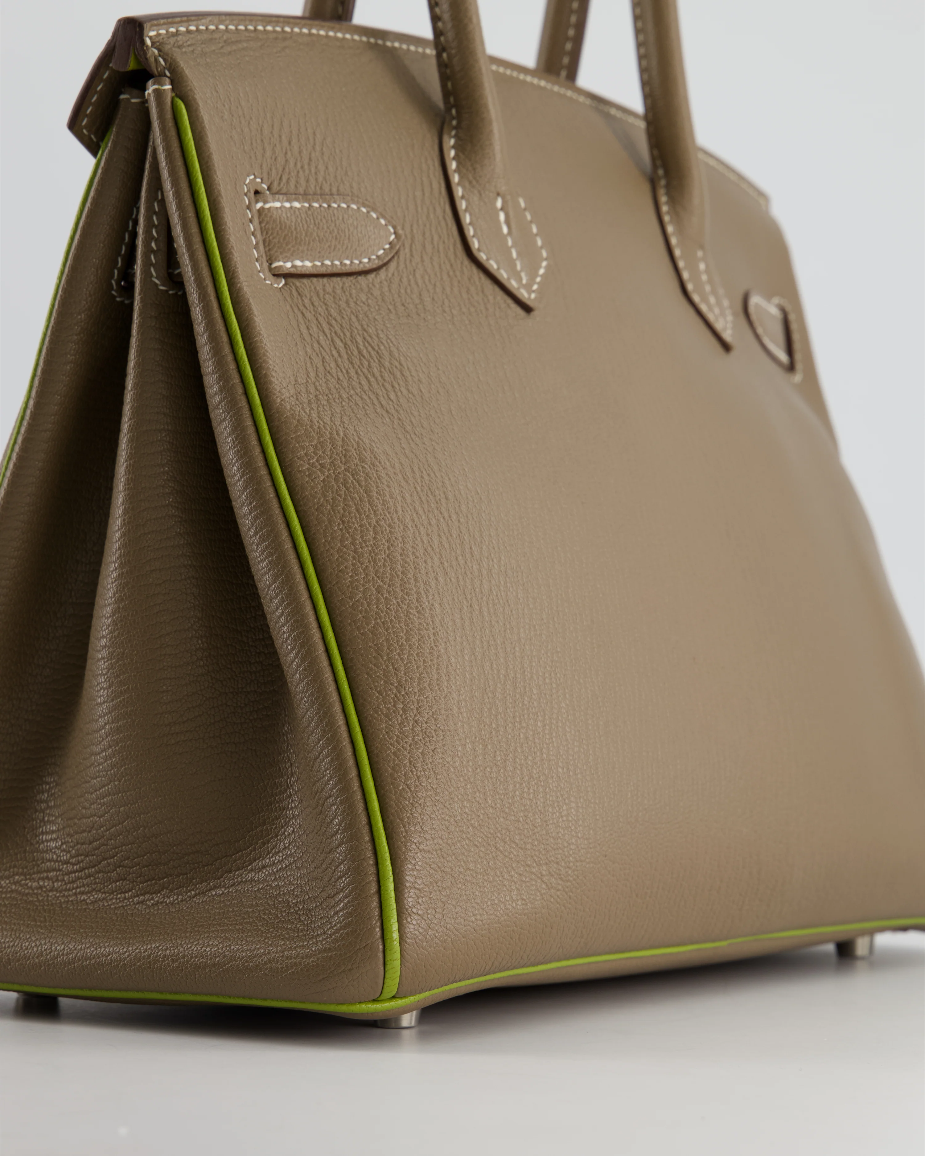 Hermès HSS Birkin 30 Retourne Bag in Etoupe & Vert Anis Chèvre Mysore with Brushed Palladium Hardware - Image 14