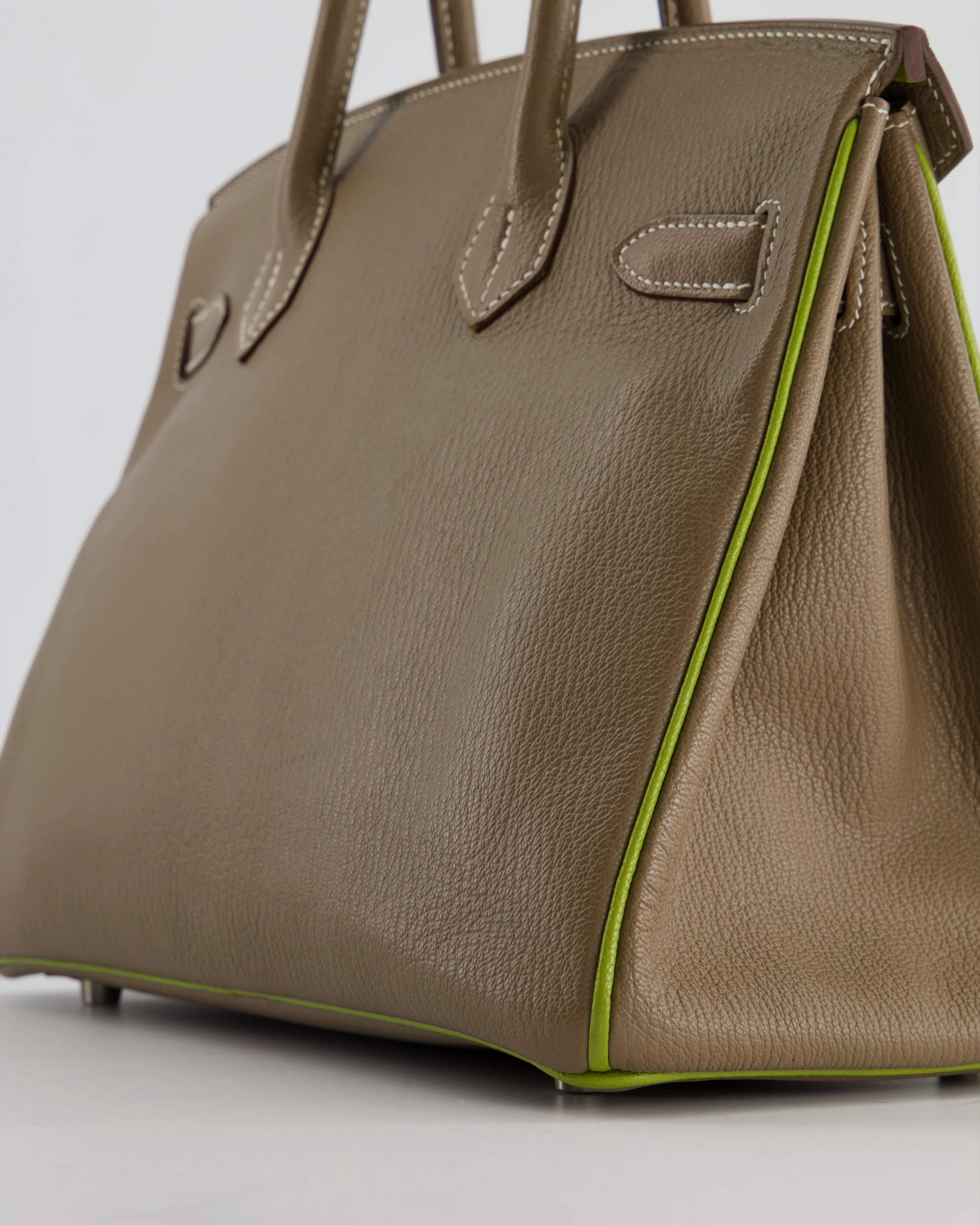 Hermès HSS Birkin 30 Retourne Bag in Etoupe & Vert Anis Chèvre Mysore with Brushed Palladium Hardware - Image 15