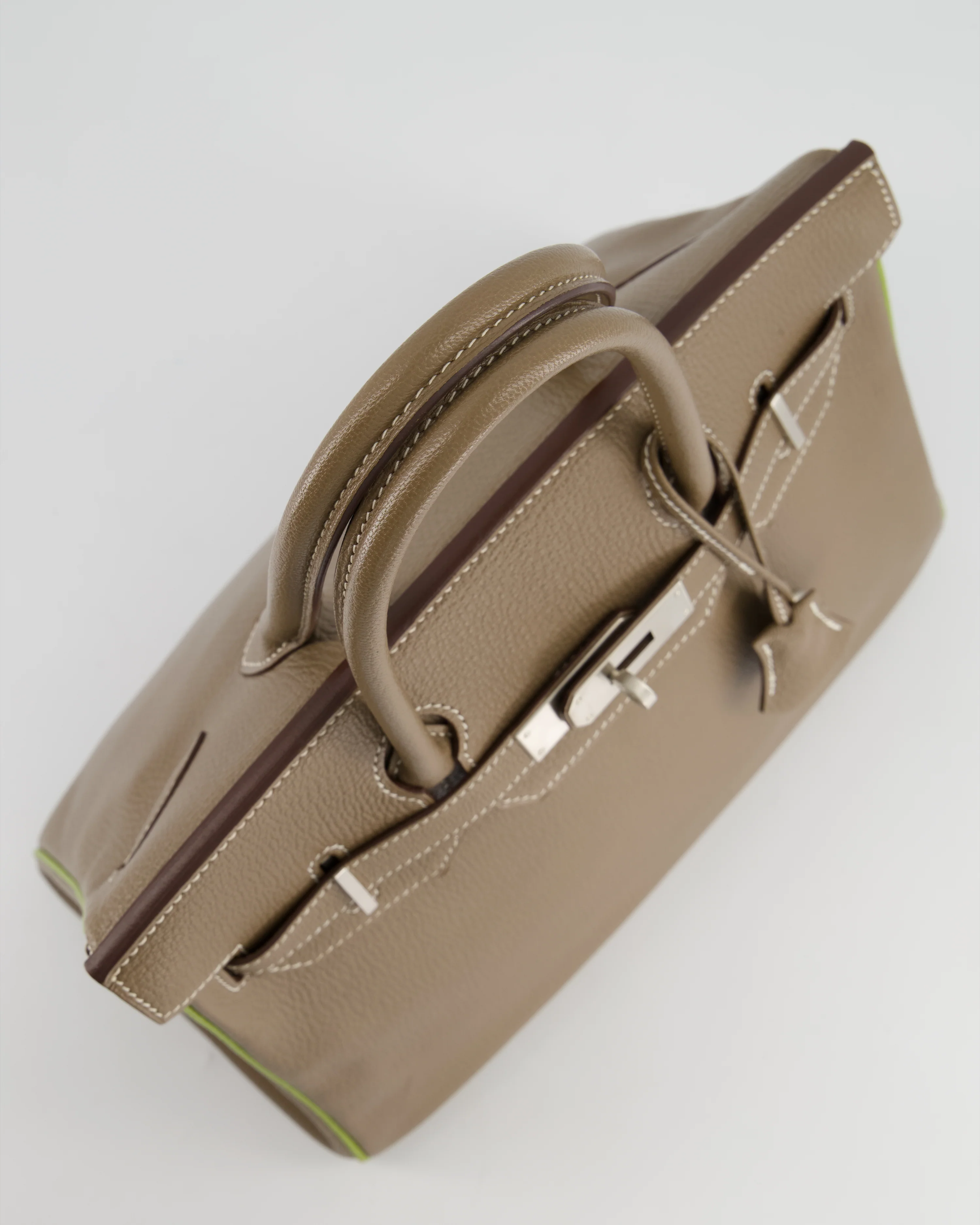 Hermès HSS Birkin 30 Retourne Bag in Etoupe & Vert Anis Chèvre Mysore with Brushed Palladium Hardware - Image 16