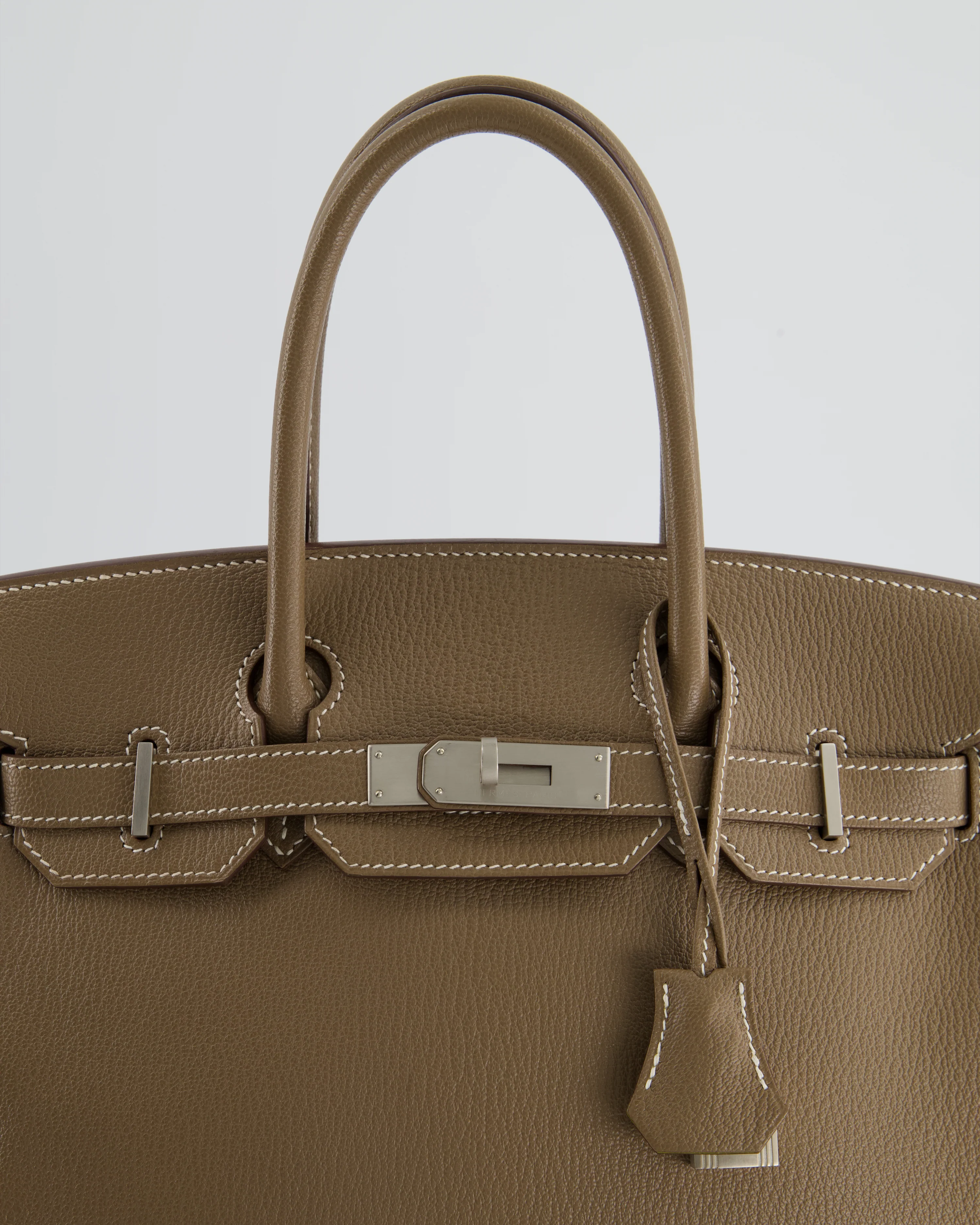 Hermès HSS Birkin 30 Retourne Bag in Etoupe & Vert Anis Chèvre Mysore with Brushed Palladium Hardware - Image 17