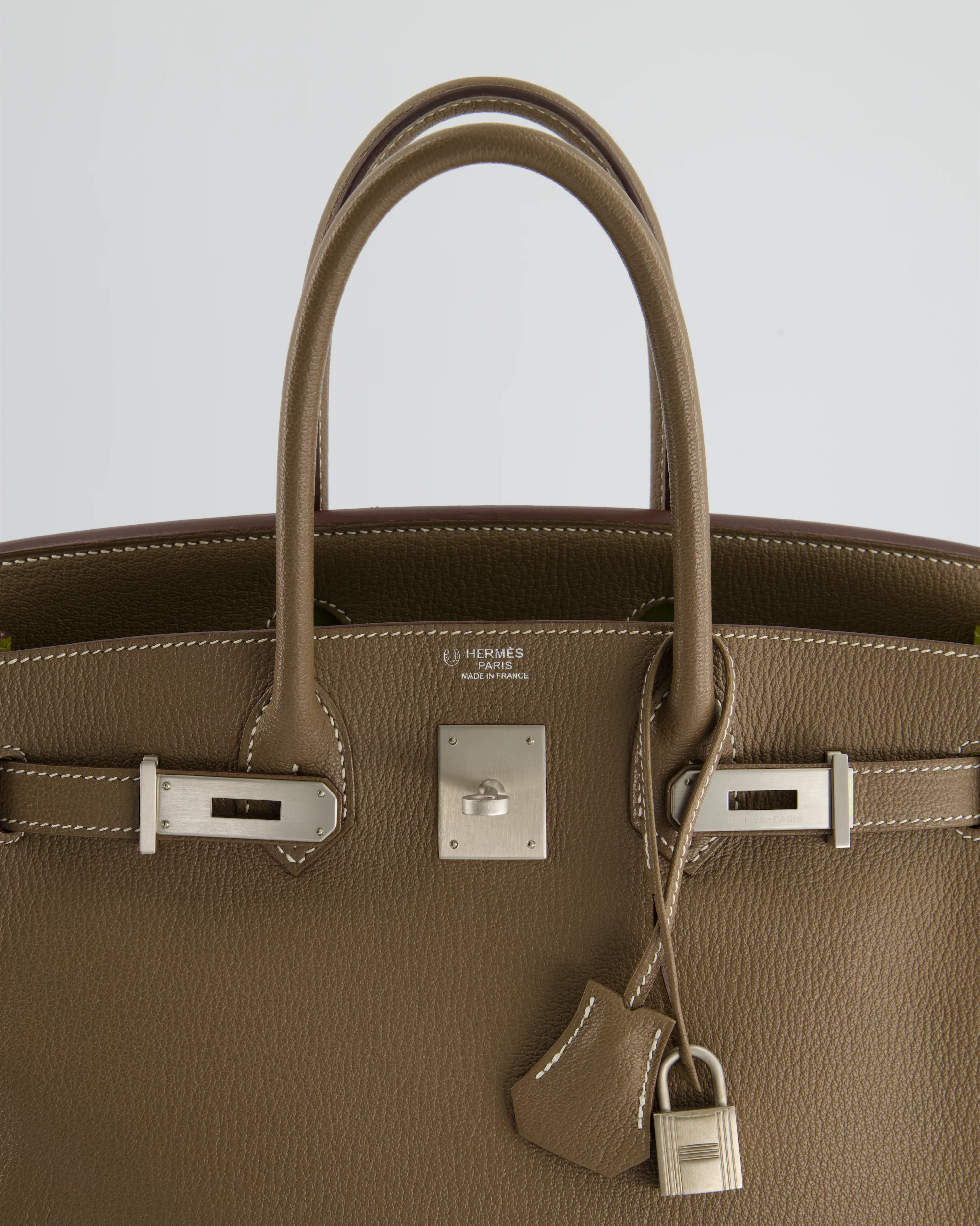 Hermès HSS Birkin 30 Retourne Bag in Etoupe & Vert Anis Chèvre Mysore with Brushed Palladium Hardware - Image 18