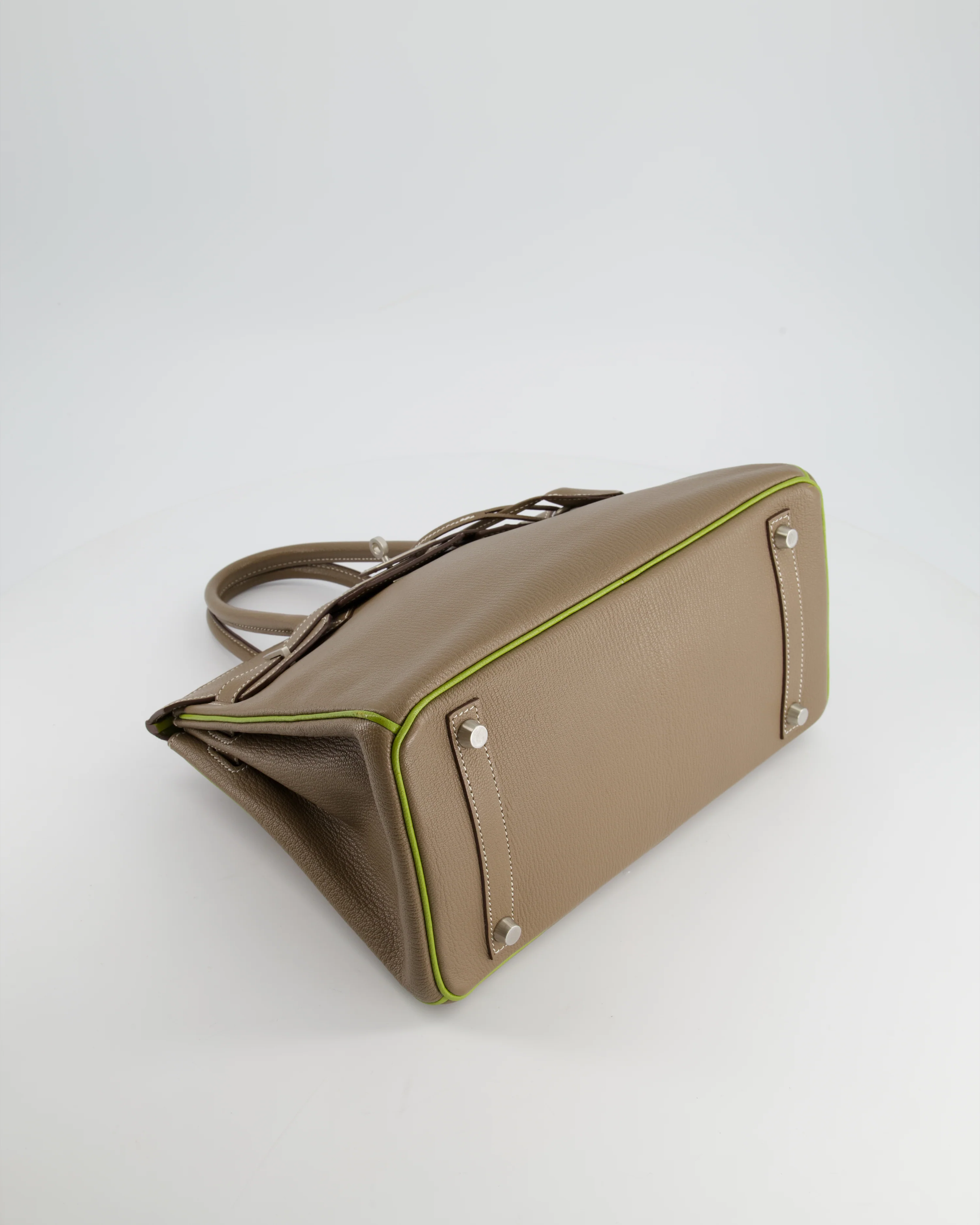 Hermès HSS Birkin 30 Retourne Bag in Etoupe & Vert Anis Chèvre Mysore with Brushed Palladium Hardware - Image 19