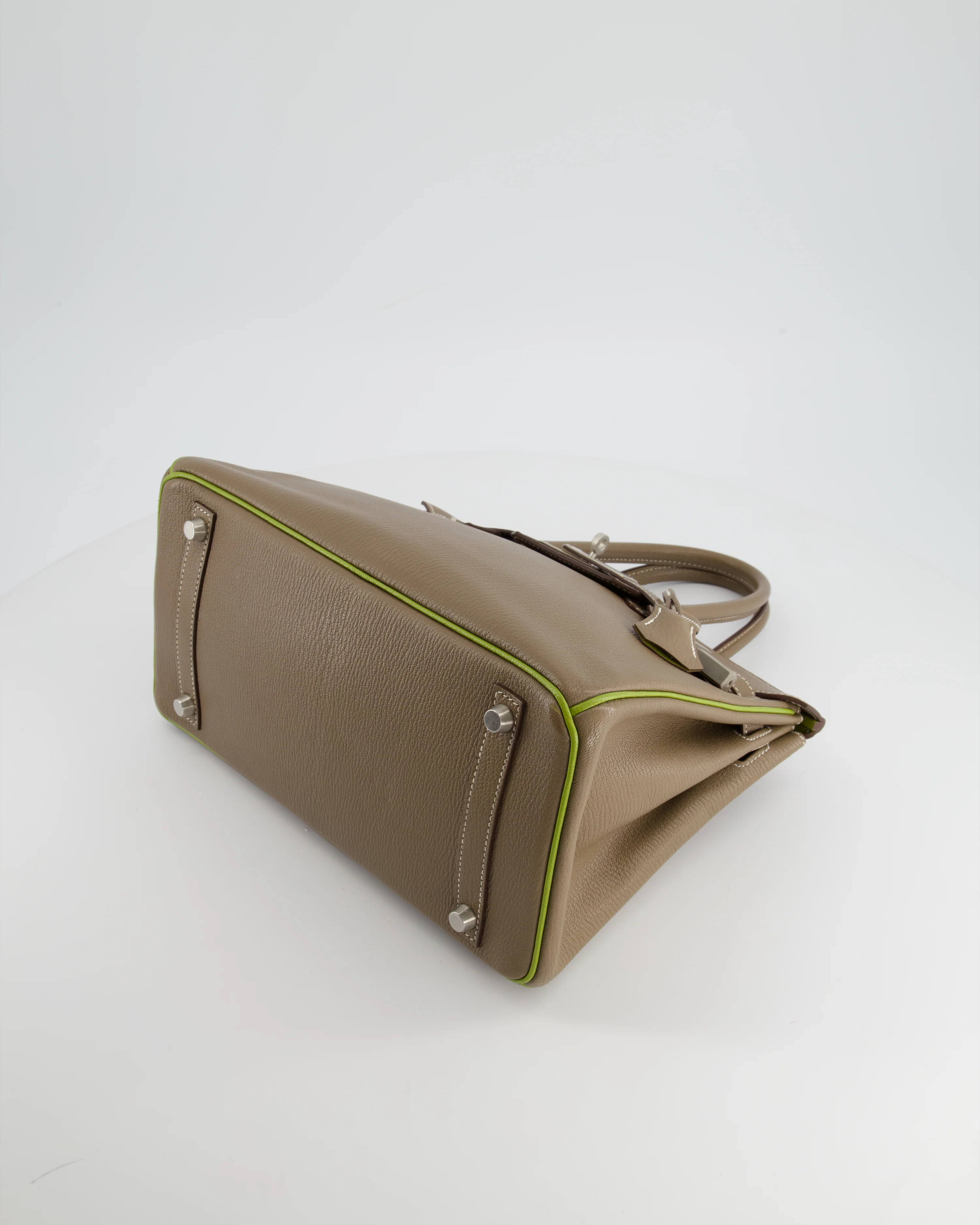 Hermès HSS Birkin 30 Retourne Bag in Etoupe & Vert Anis Chèvre Mysore with Brushed Palladium Hardware - Image 21