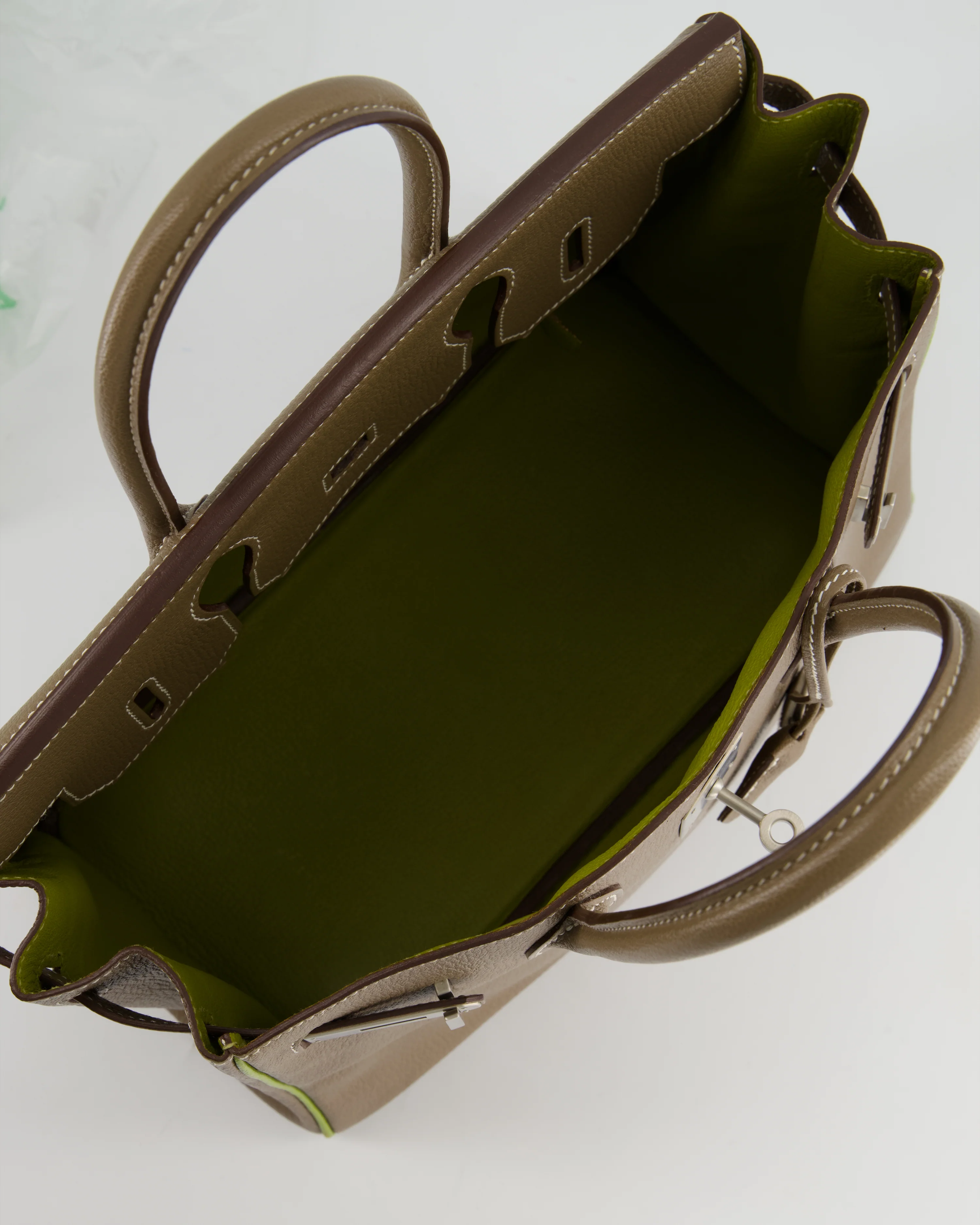 Hermès HSS Birkin 30 Retourne Bag in Etoupe & Vert Anis Chèvre Mysore with Brushed Palladium Hardware - Image 22