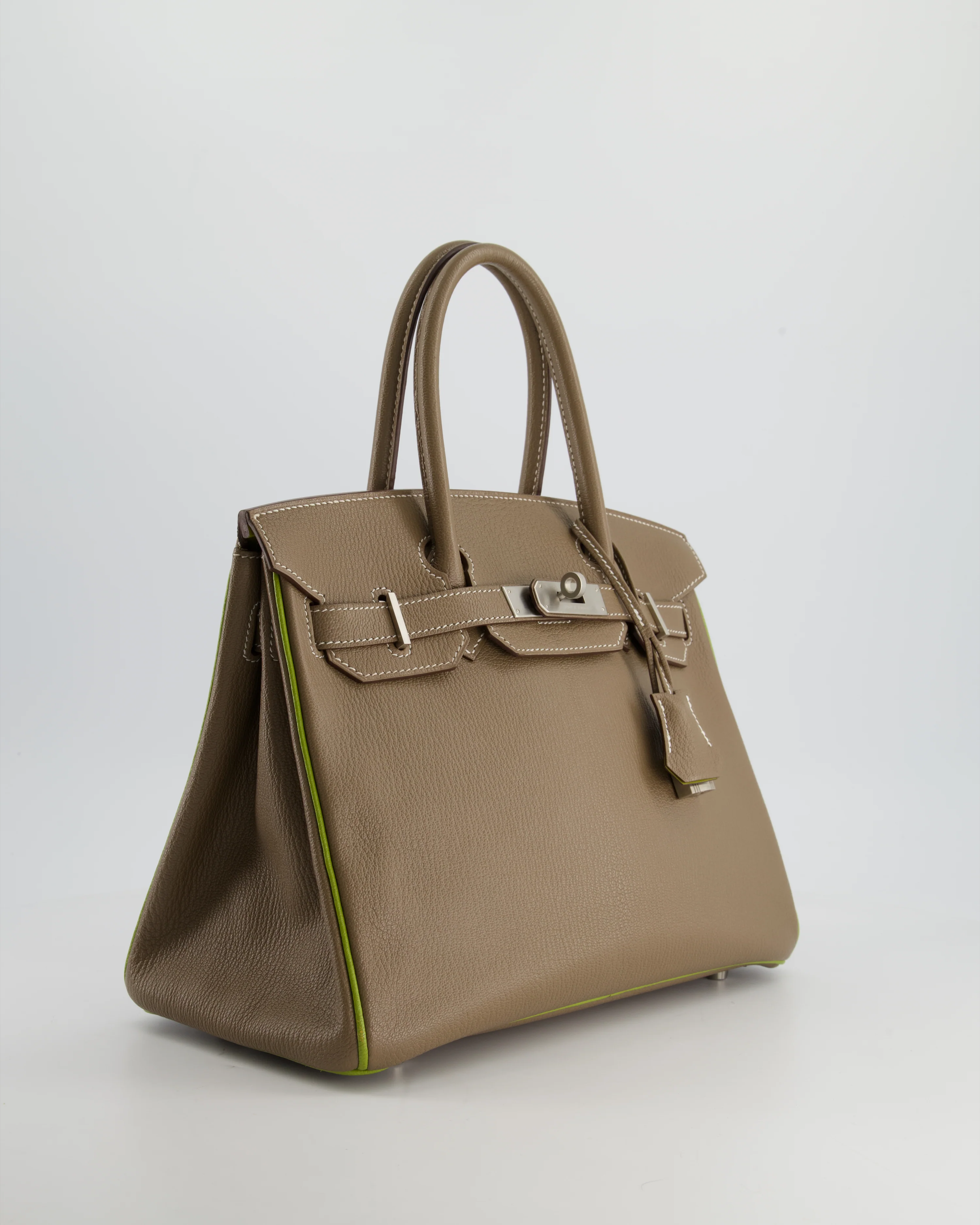 Hermès HSS Birkin 30 Retourne Bag in Etoupe & Vert Anis Chèvre Mysore with Brushed Palladium Hardware - Image 5