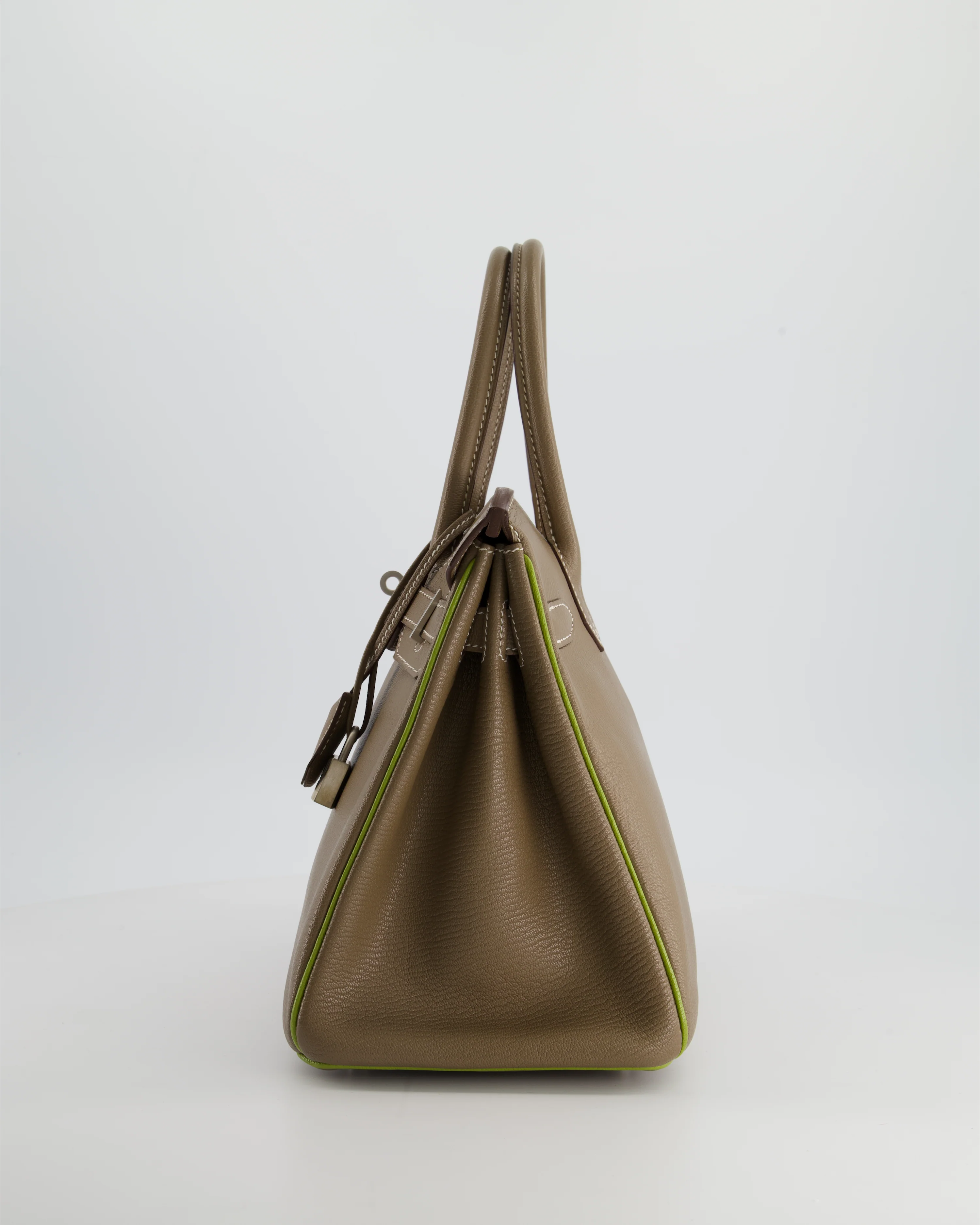 Hermès HSS Birkin 30 Retourne Bag in Etoupe & Vert Anis Chèvre Mysore with Brushed Palladium Hardware - Image 6
