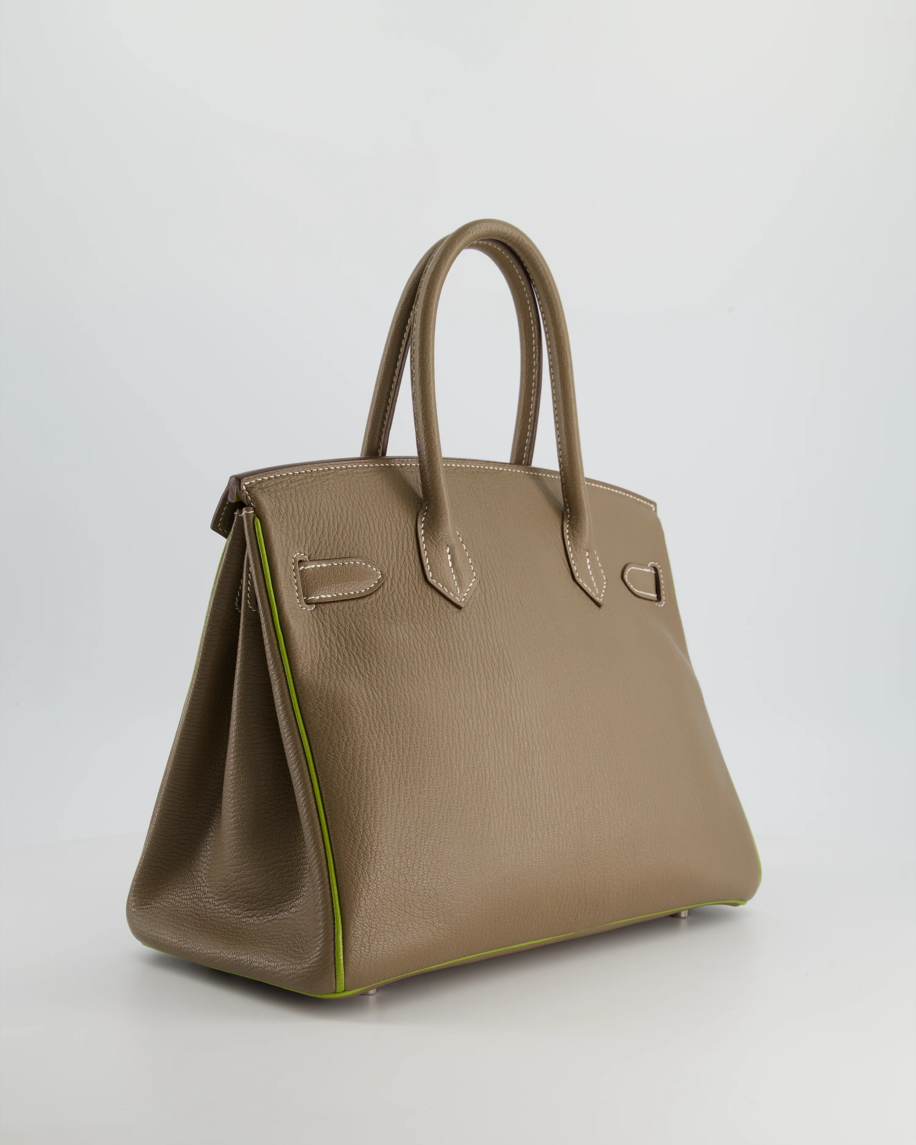 Hermès HSS Birkin 30 Retourne Bag in Etoupe & Vert Anis Chèvre Mysore with Brushed Palladium Hardware - Image 7