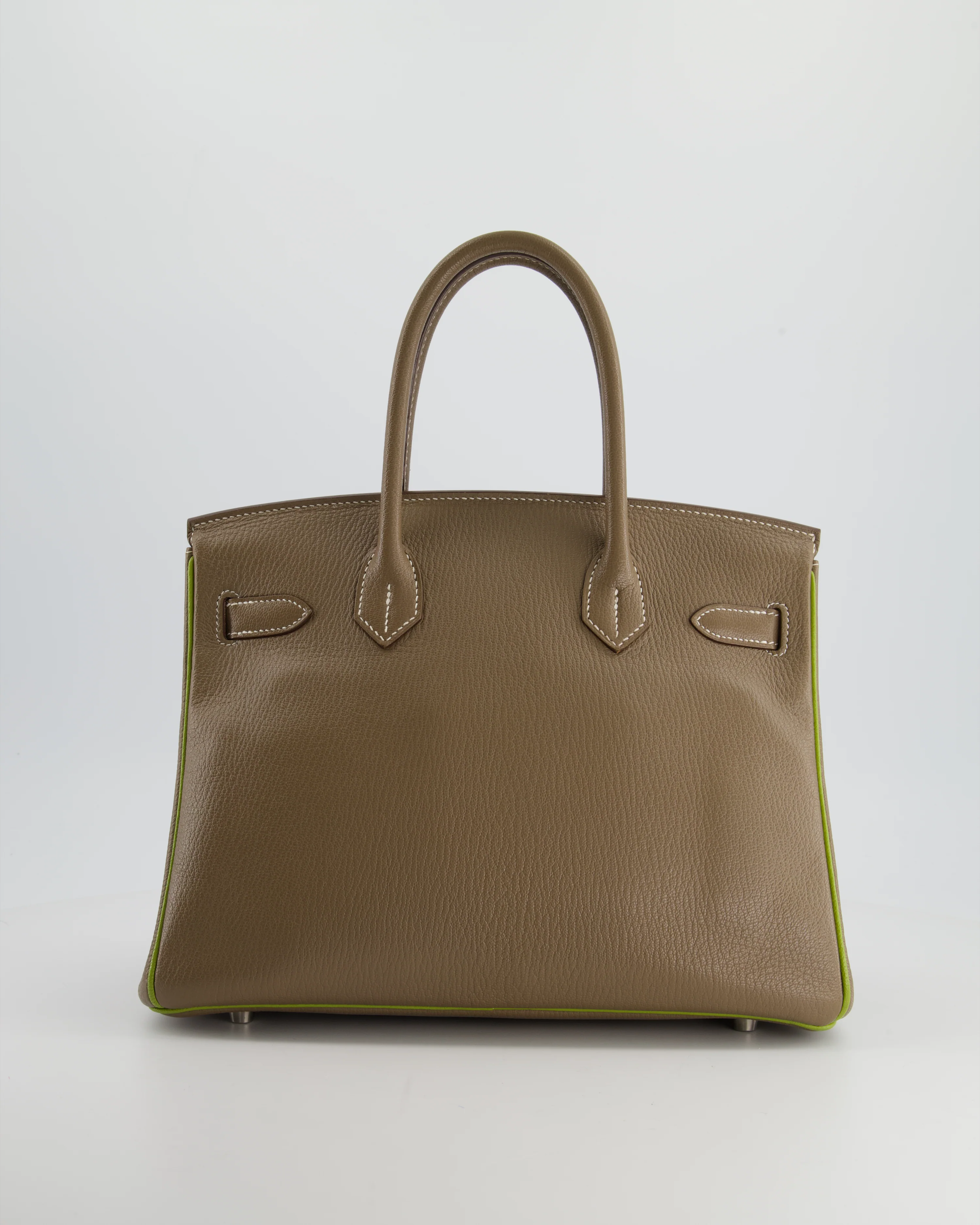 Hermès HSS Birkin 30 Retourne Bag in Etoupe & Vert Anis Chèvre Mysore with Brushed Palladium Hardware - Image 8