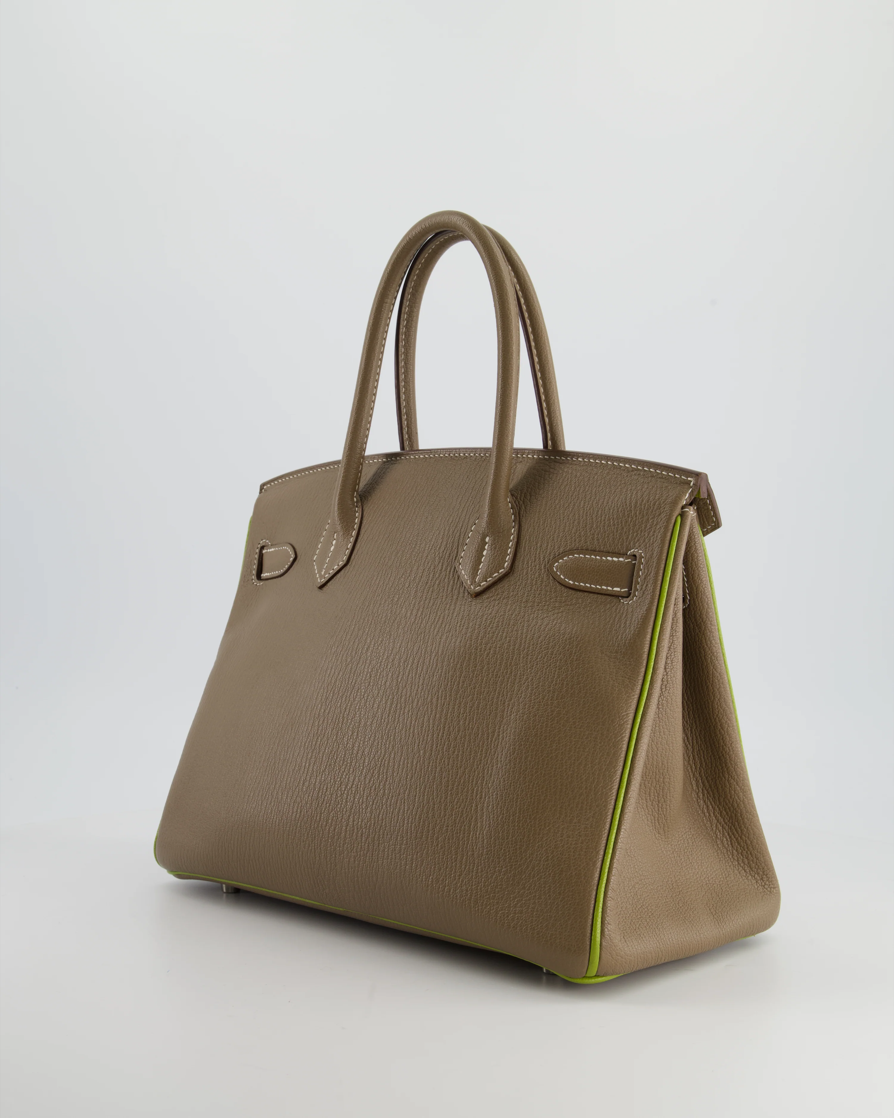 Hermès HSS Birkin 30 Retourne Bag in Etoupe & Vert Anis Chèvre Mysore with Brushed Palladium Hardware - Image 9