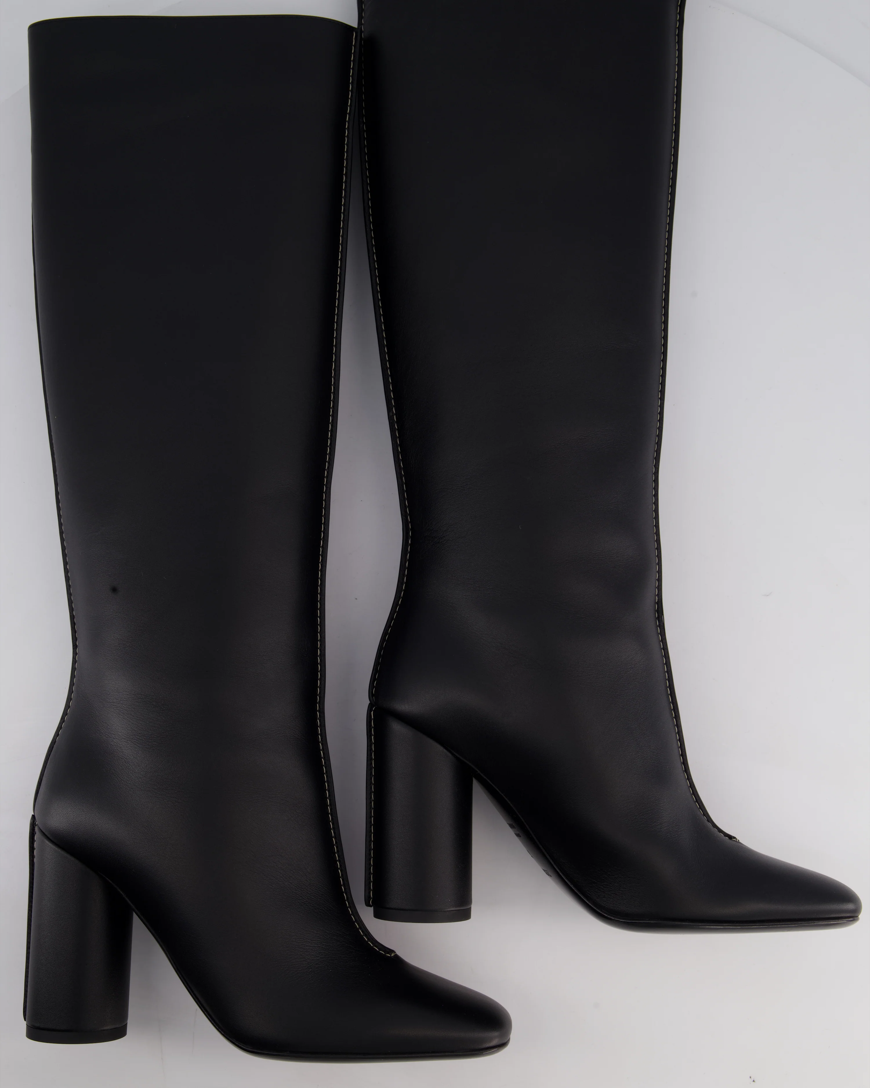 Hermès Black Dressage High Boots with White Contrast Stitch Details Size EU 37 - Image 6
