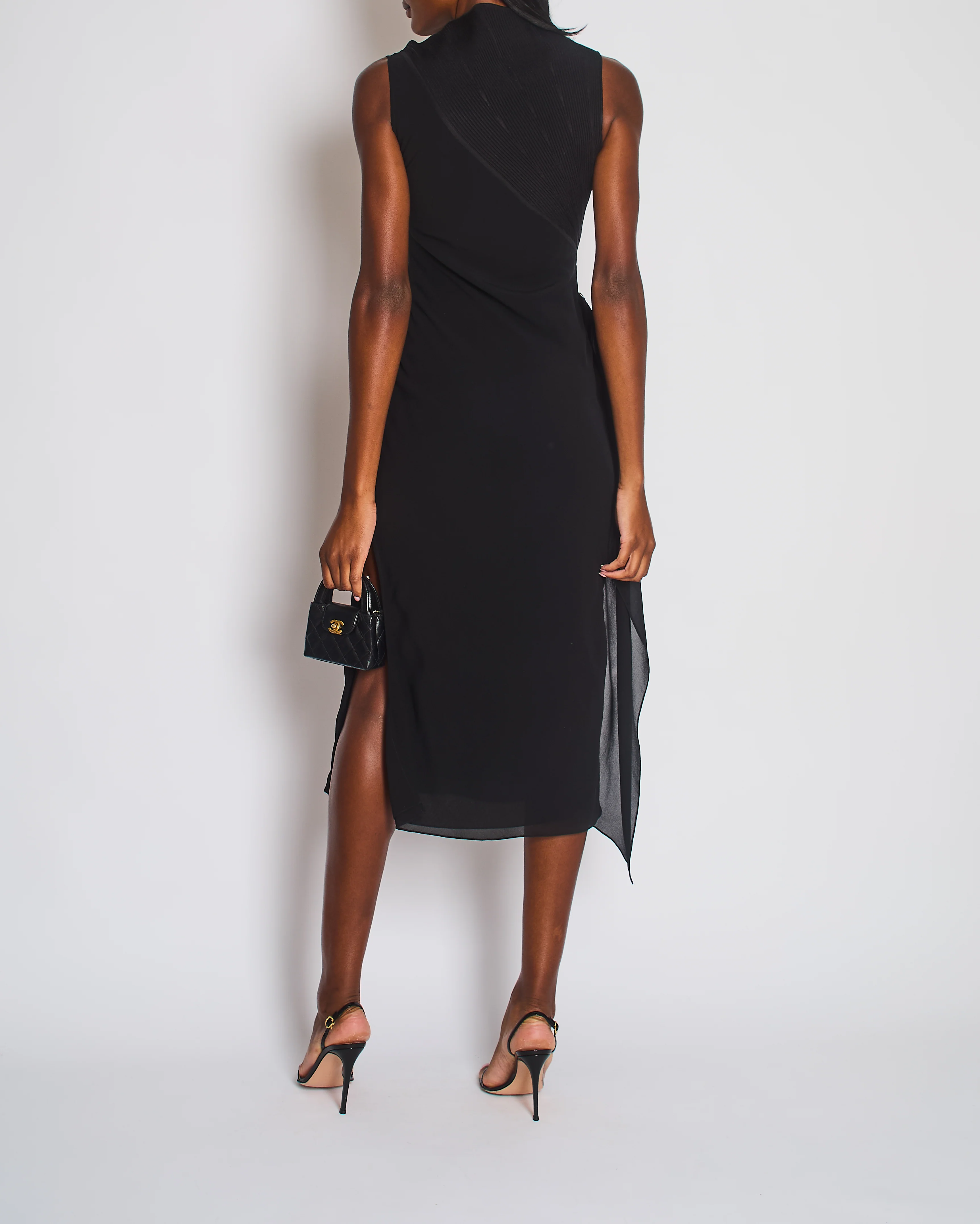 Hermès Black Knit & Silk Midi Dress with Zip Detail Size FR 36 (UK 8) - Image 2