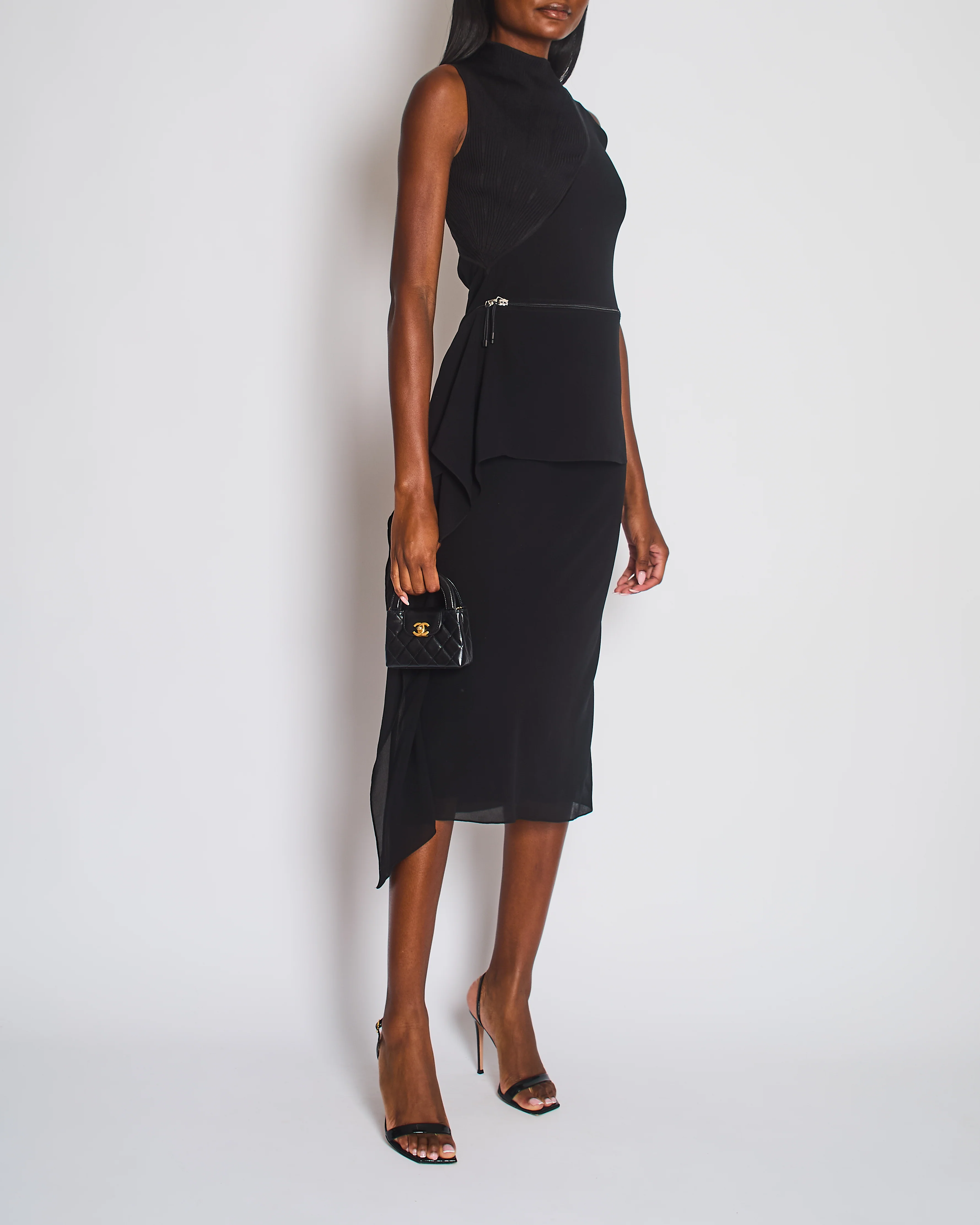 Hermès Black Knit & Silk Midi Dress with Zip Detail Size FR 36 (UK 8) - Image 5