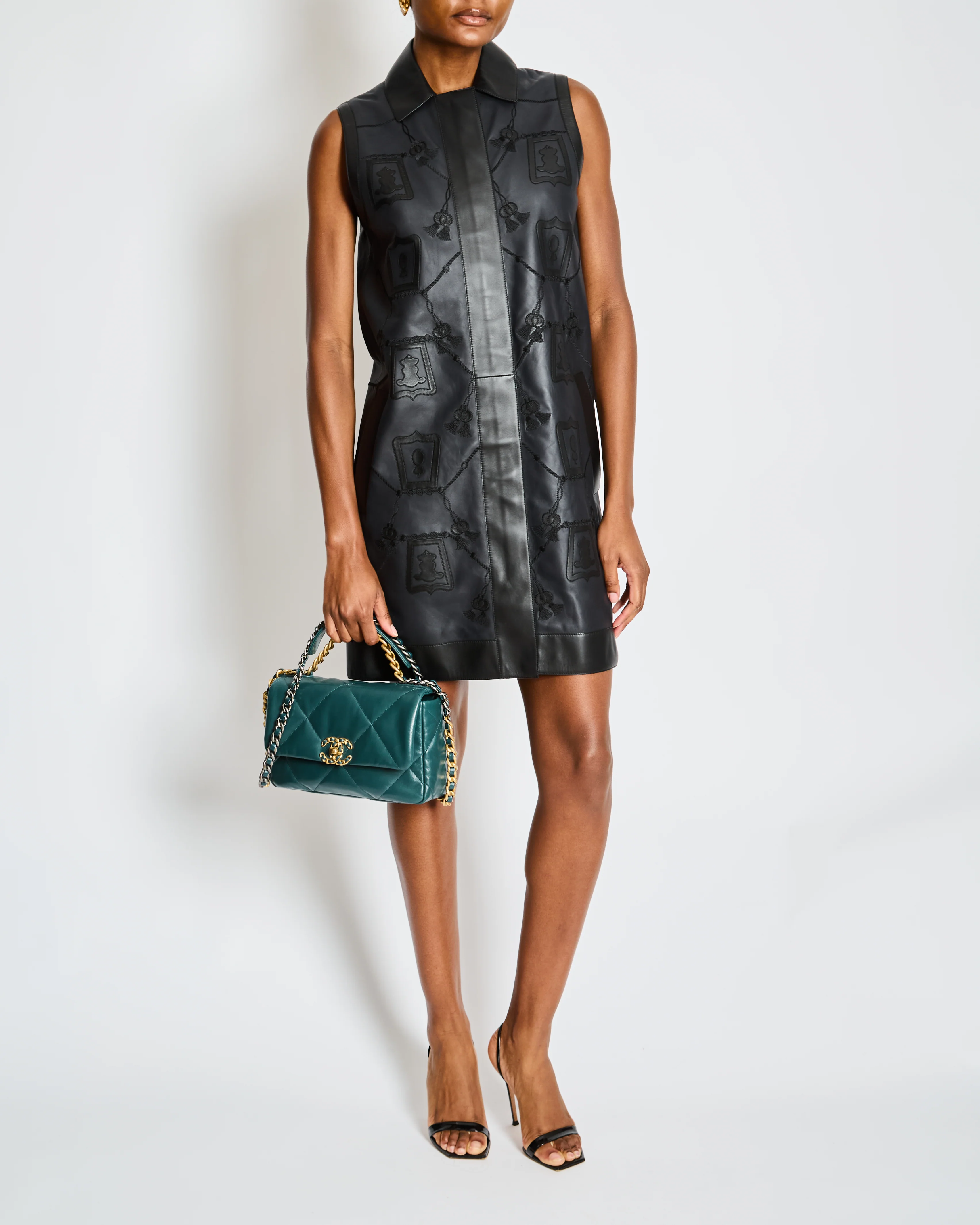 Hermès Black Leather Gilet Vest with Embroidery Details Size FR 34 (UK 6)