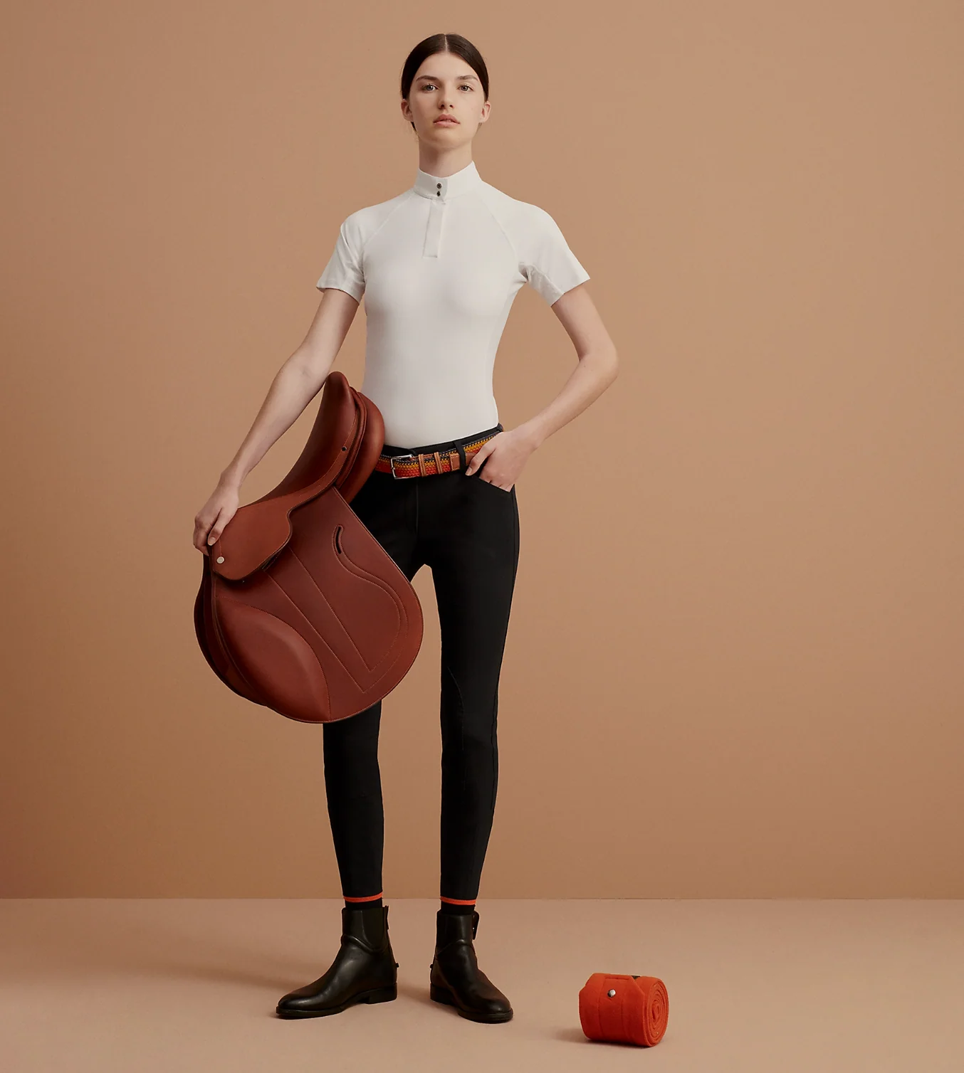 Hermès Black Riding Trousers with Orange Detail and Silver Logo Buttons Size FR 34 (UK 6) RRP £900 - Image 2