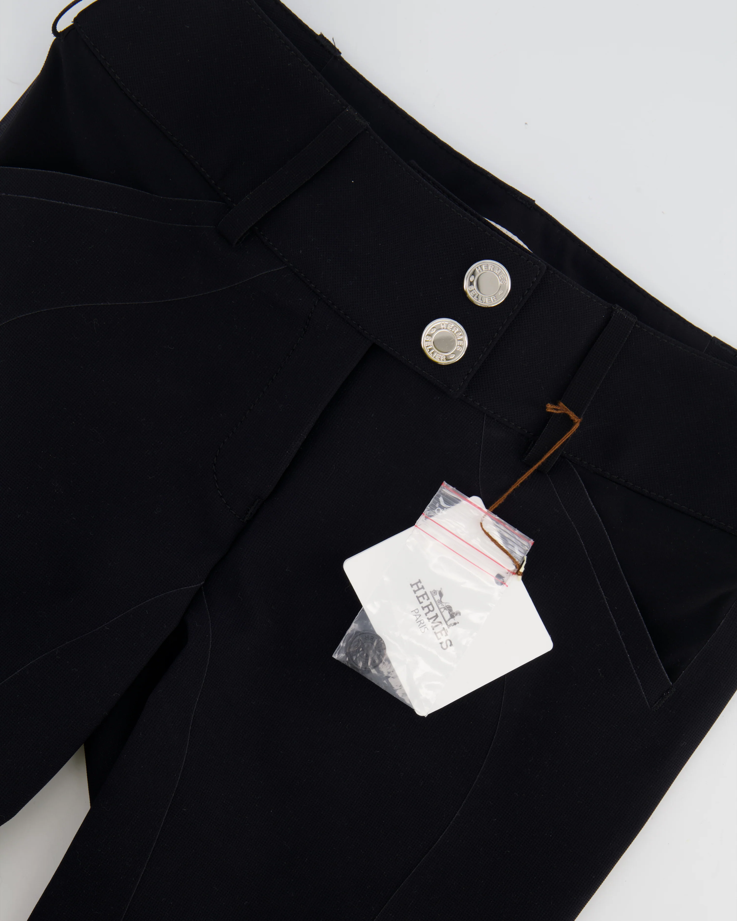Hermès Black Riding Trousers with Orange Detail and Silver Logo Buttons Size FR 34 (UK 6) RRP £900 - Image 5