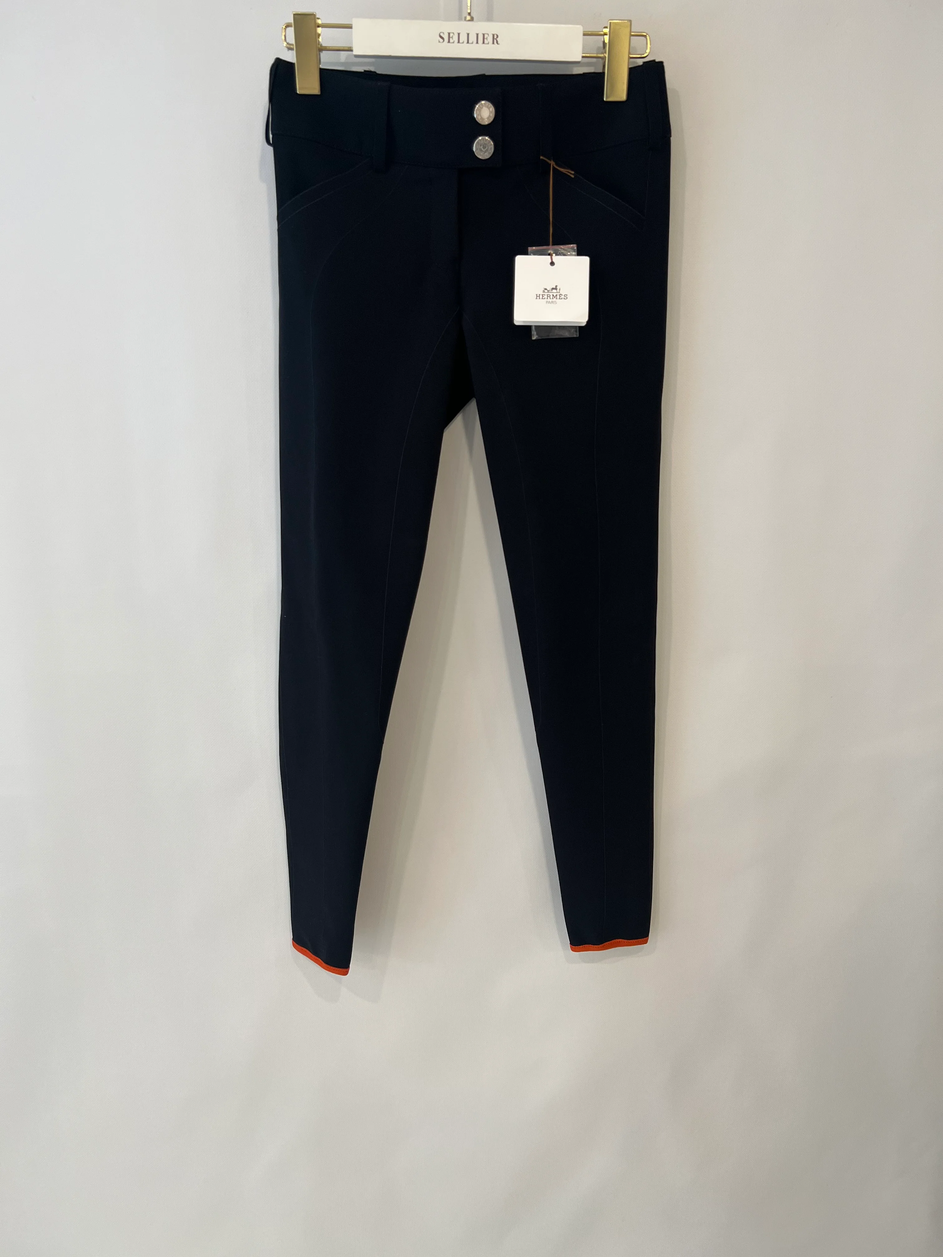 Hermès Black Riding Trousers with Orange Detail and Silver Logo Buttons Size FR 34 (UK 6) RRP £900 - Image 6