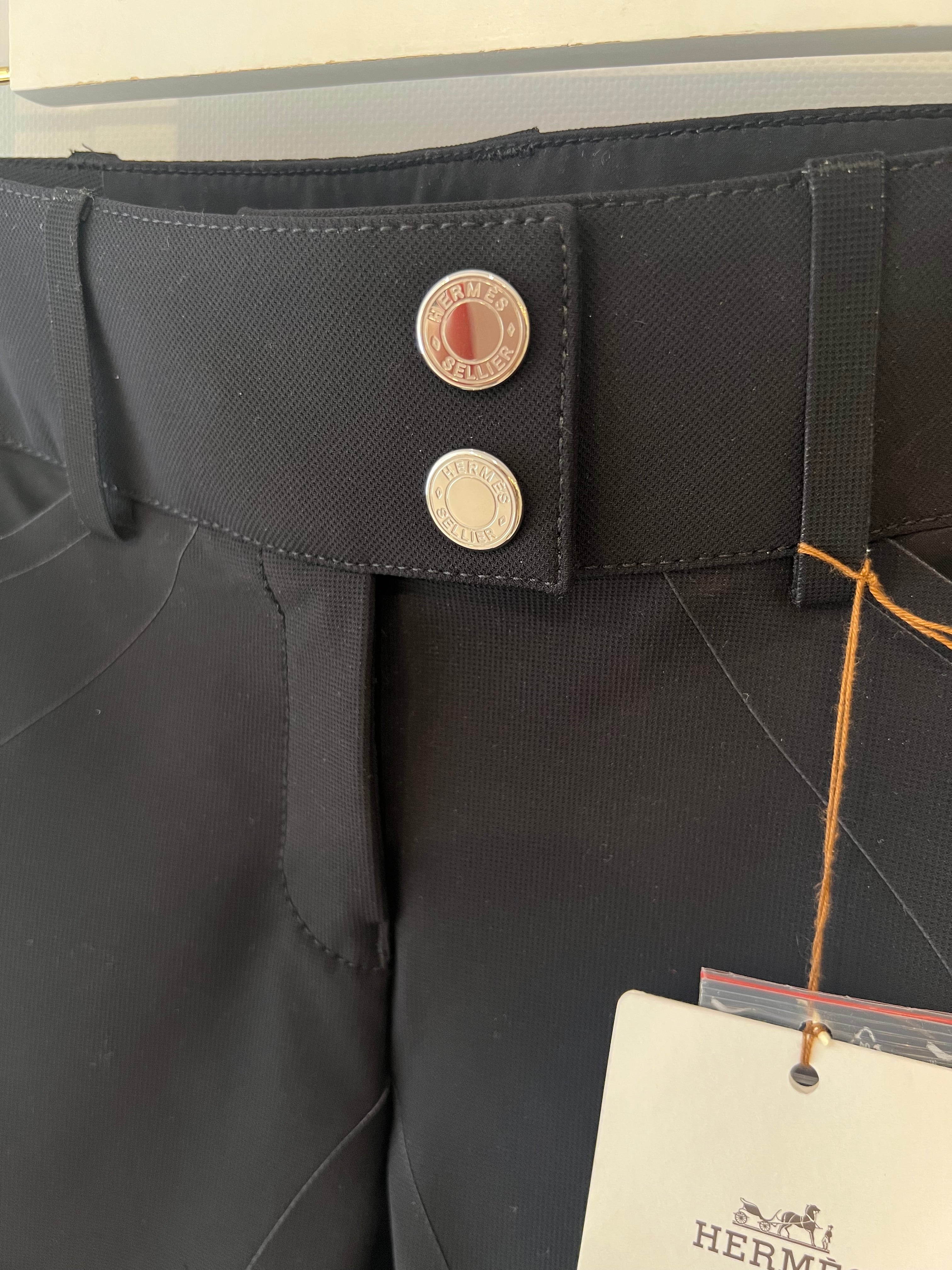 Hermès Black Riding Trousers with Orange Detail and Silver Logo Buttons Size FR 34 (UK 6) RRP £900 - Image 8