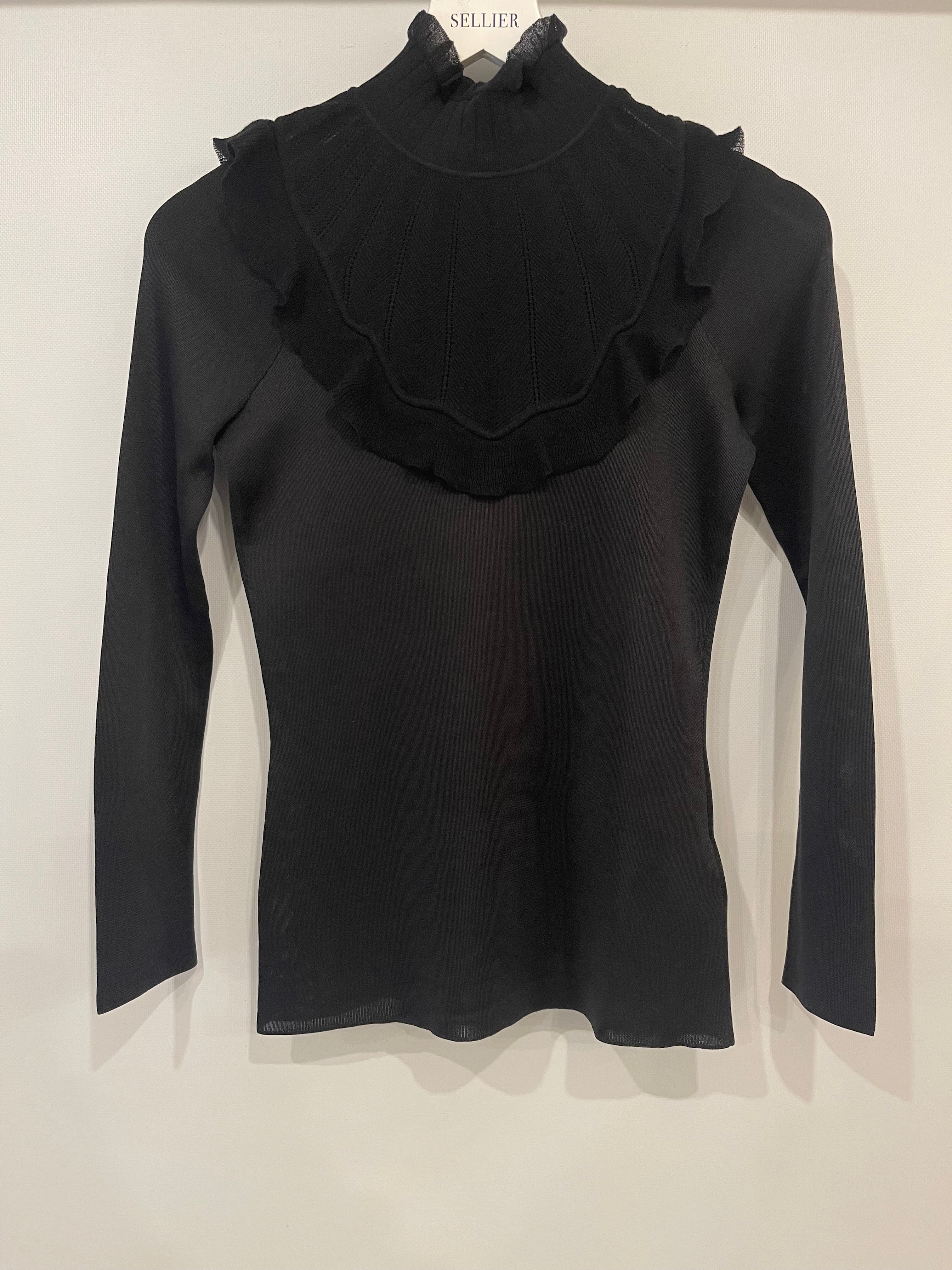 Hermès Black Ruffle Long Sleeve Top with Collar Detail Size FR 34 (UK 6) - Image 10