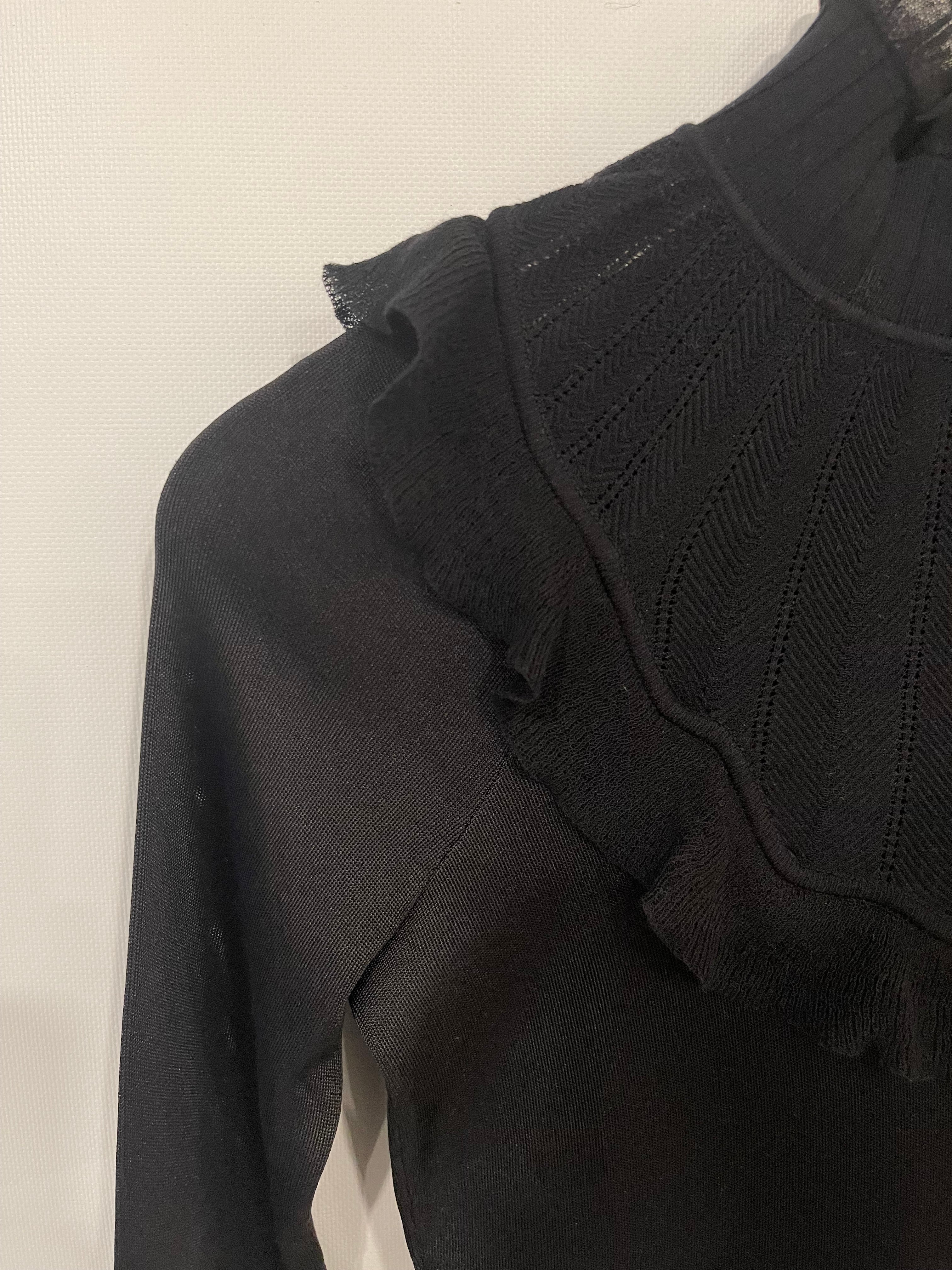 Hermès Black Ruffle Long Sleeve Top with Collar Detail Size FR 34 (UK 6) - Image 11