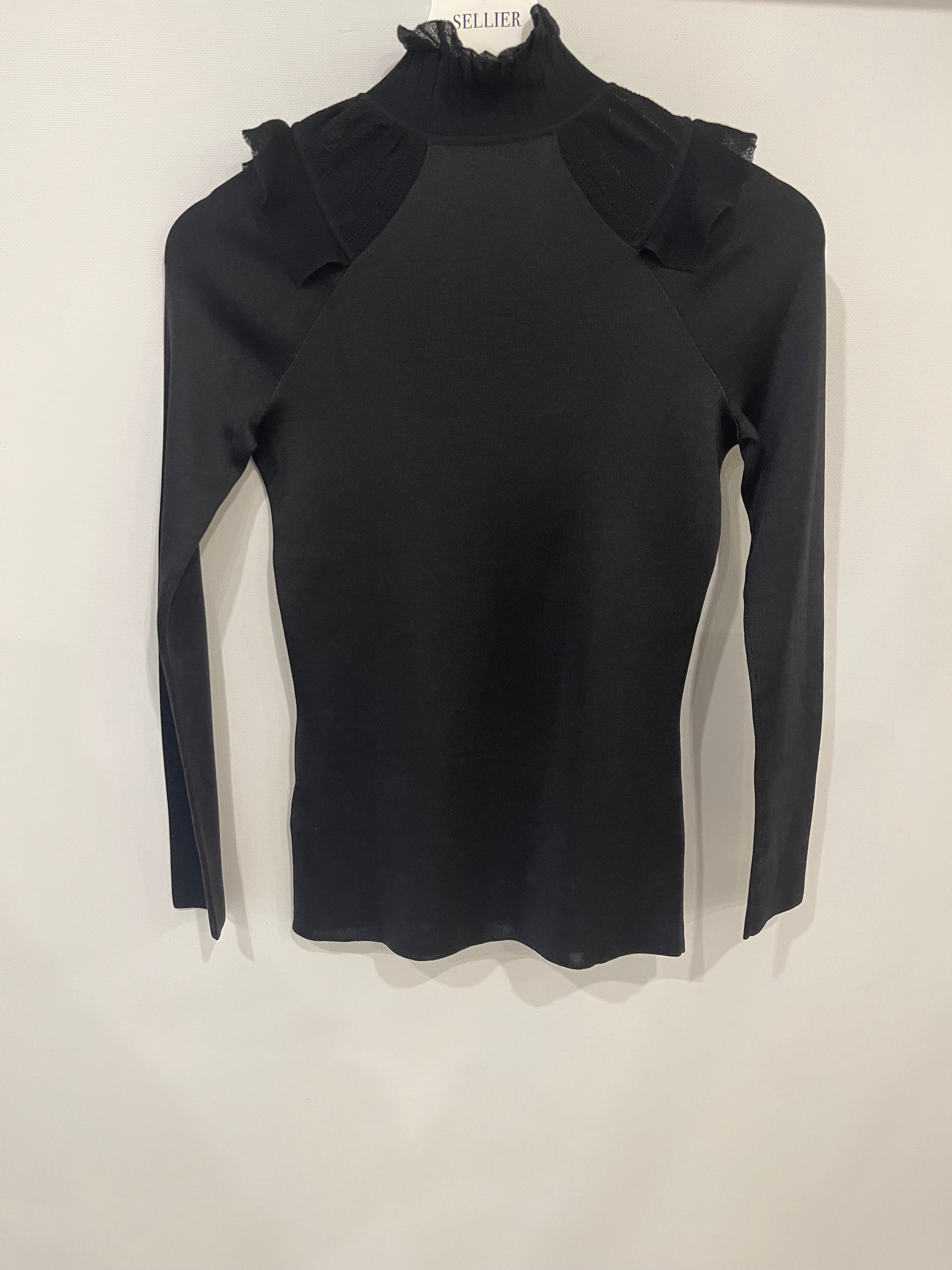 Hermès Black Ruffle Long Sleeve Top with Collar Detail Size FR 34 (UK 6) - Image 12