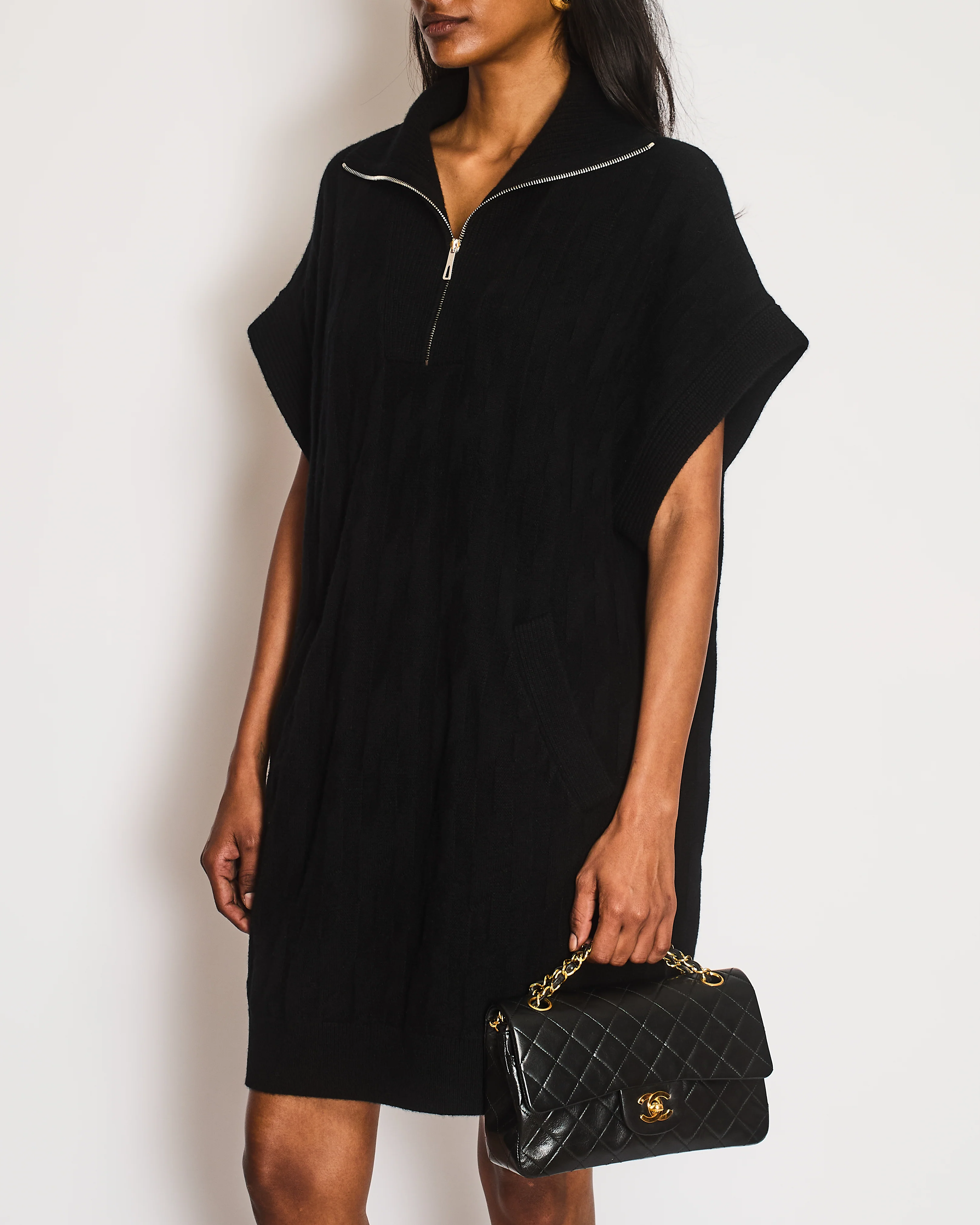 Hermès Black Wool Vest with Silver Zip Size FR 38 (UK 10)