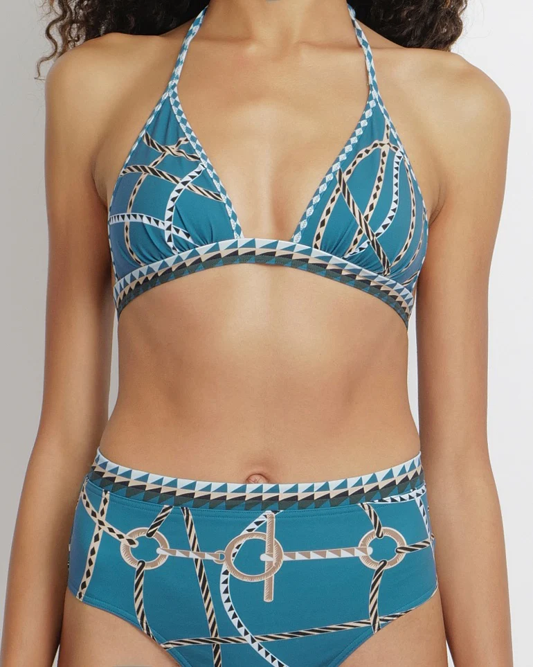 Hermès Bleu Cambridge Beverly Printed Two-Piece Swimsuit Size FR 36 (UK 8) RRP £515 - Image 2