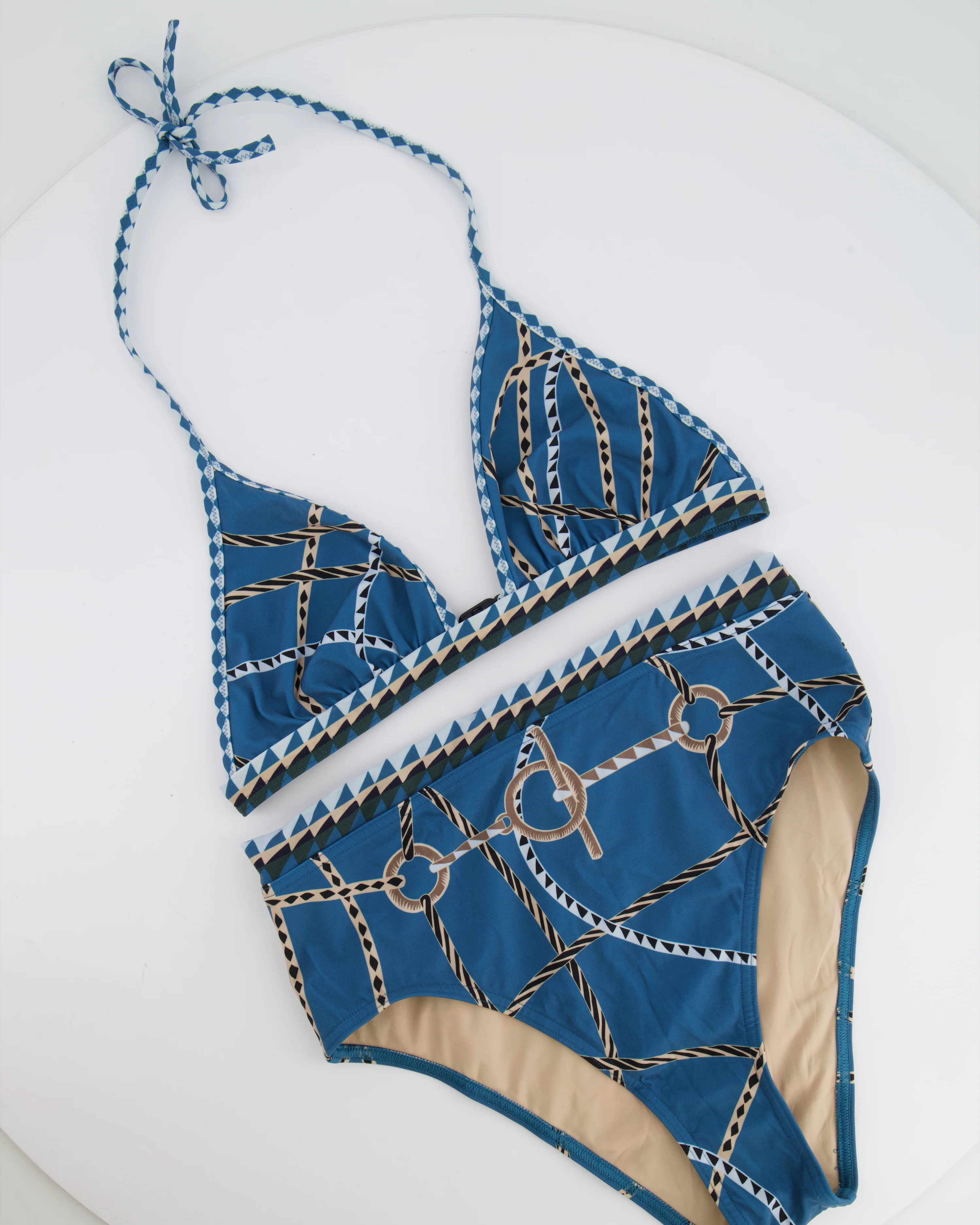 Hermès Bleu Cambridge Beverly Printed Two-Piece Swimsuit Size FR 36 (UK 8) RRP £515 - Image 5