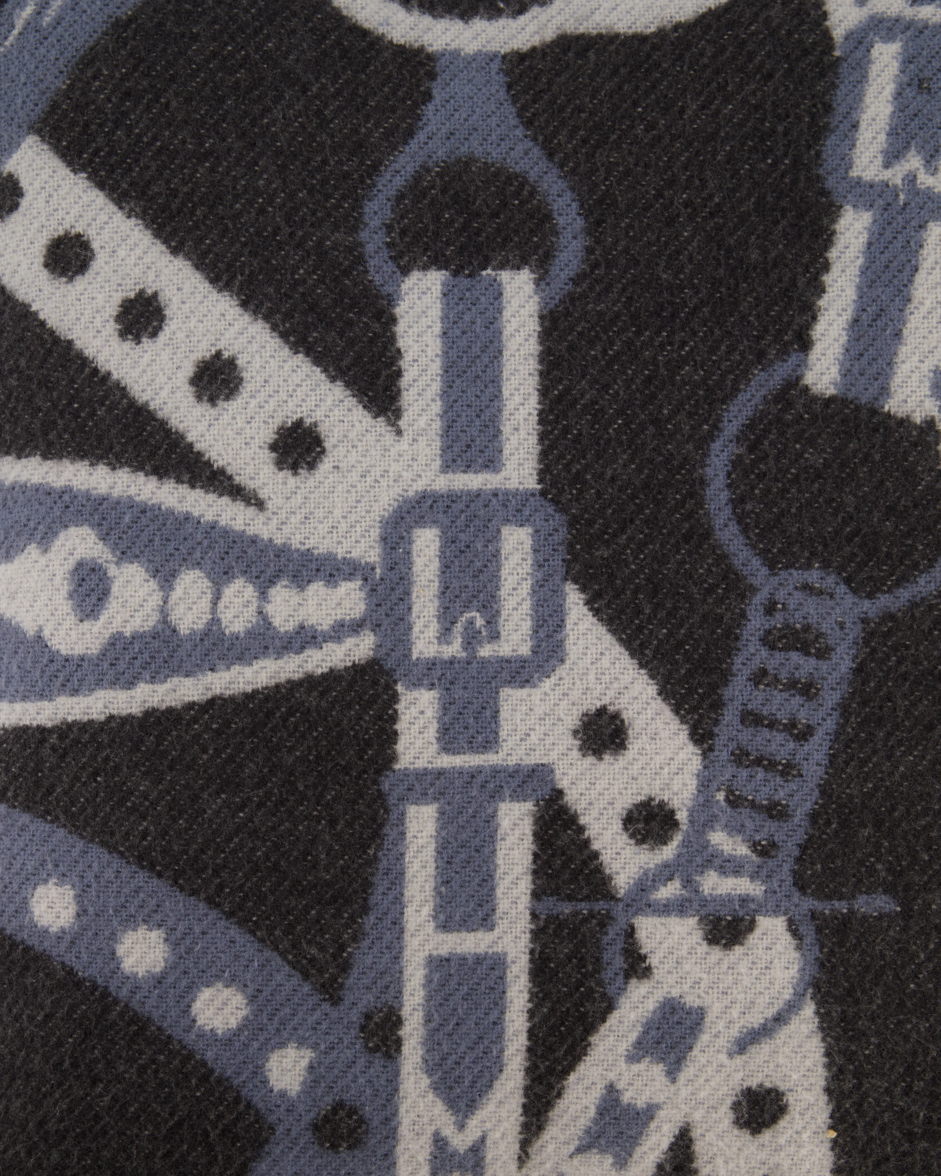 Hermès Blue, Noir and Ecru Ardoise Grand Tralala Pillow Size 50 cm - Image 7