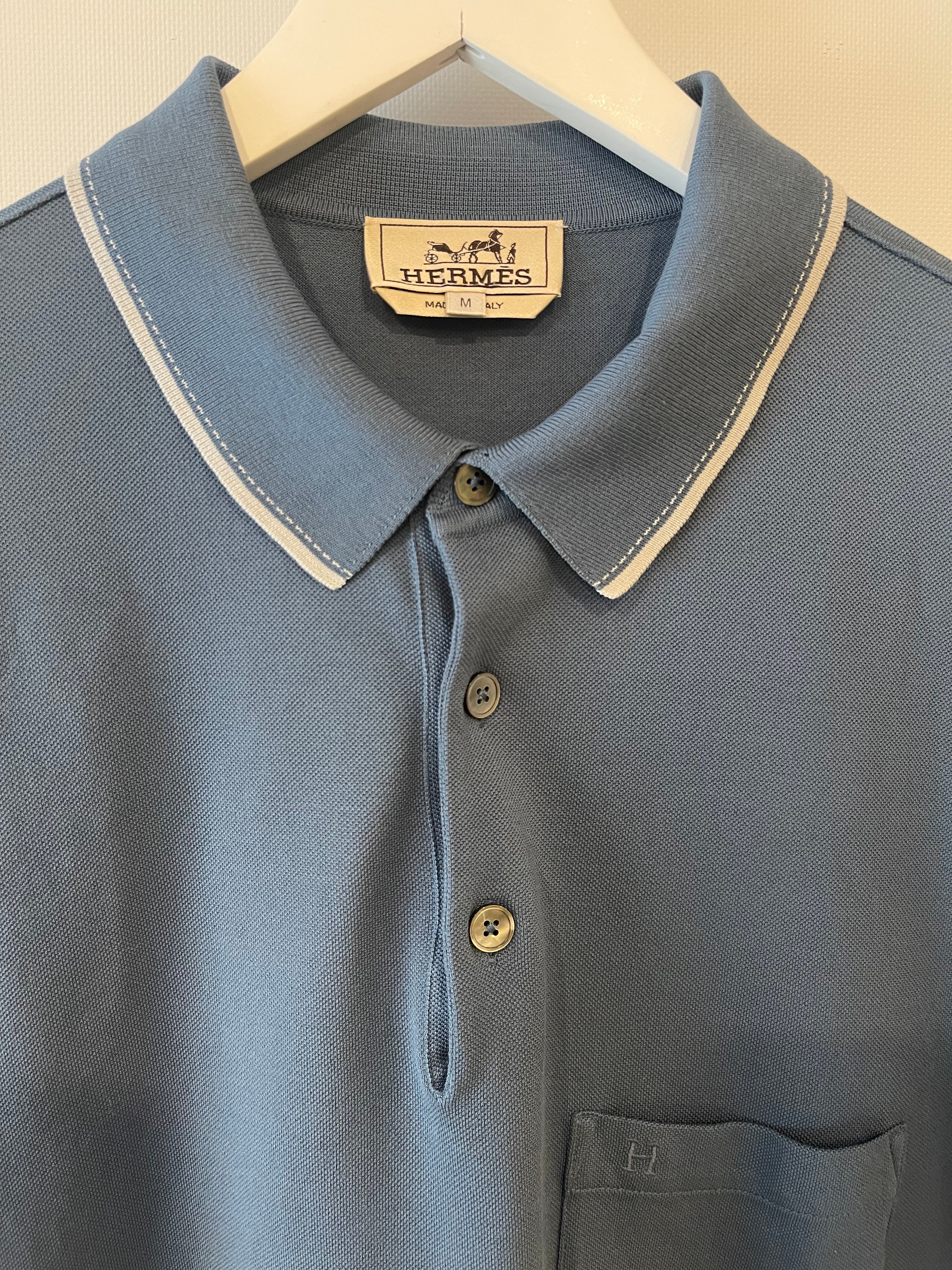 Hermes Menswear Blue Polo T-Shirt with Logo Detailing Size M (UK 40) - Image 6