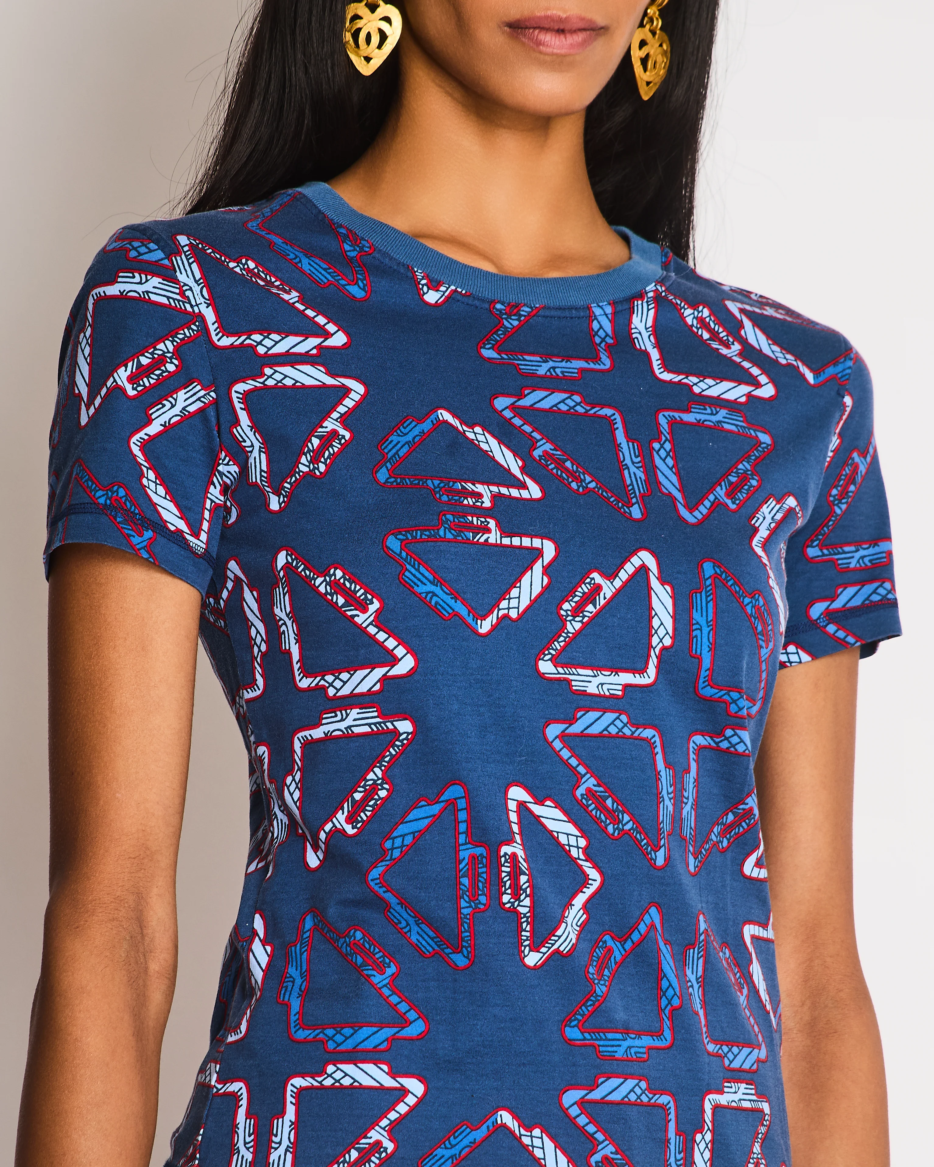 Hermès Blue Robe Droite Tatersales Jersey T-Shirt Size FR 36 (UK 8) - Image 3