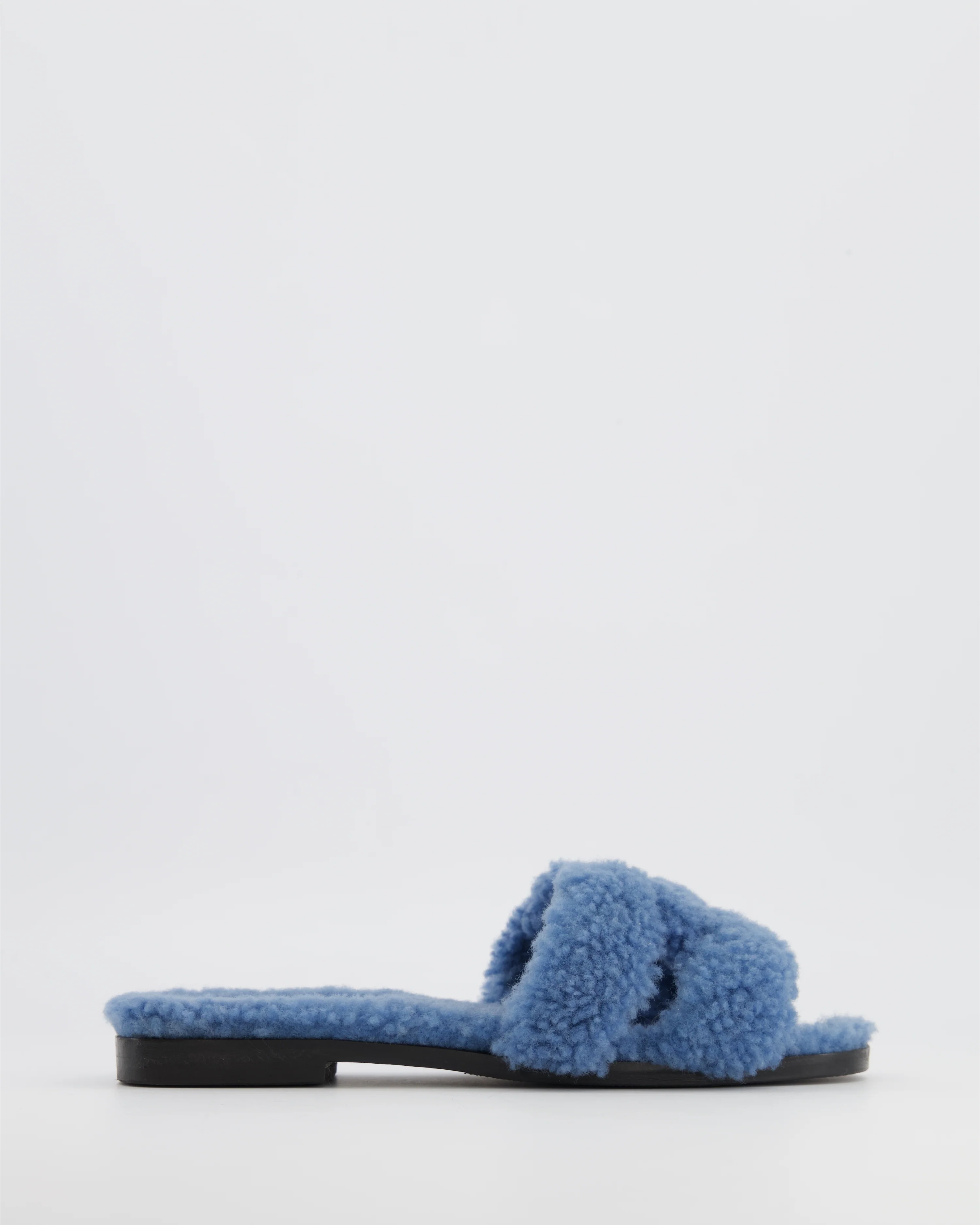 Hermes Blue Shearling Teddy Oran Sandals Size EU 37