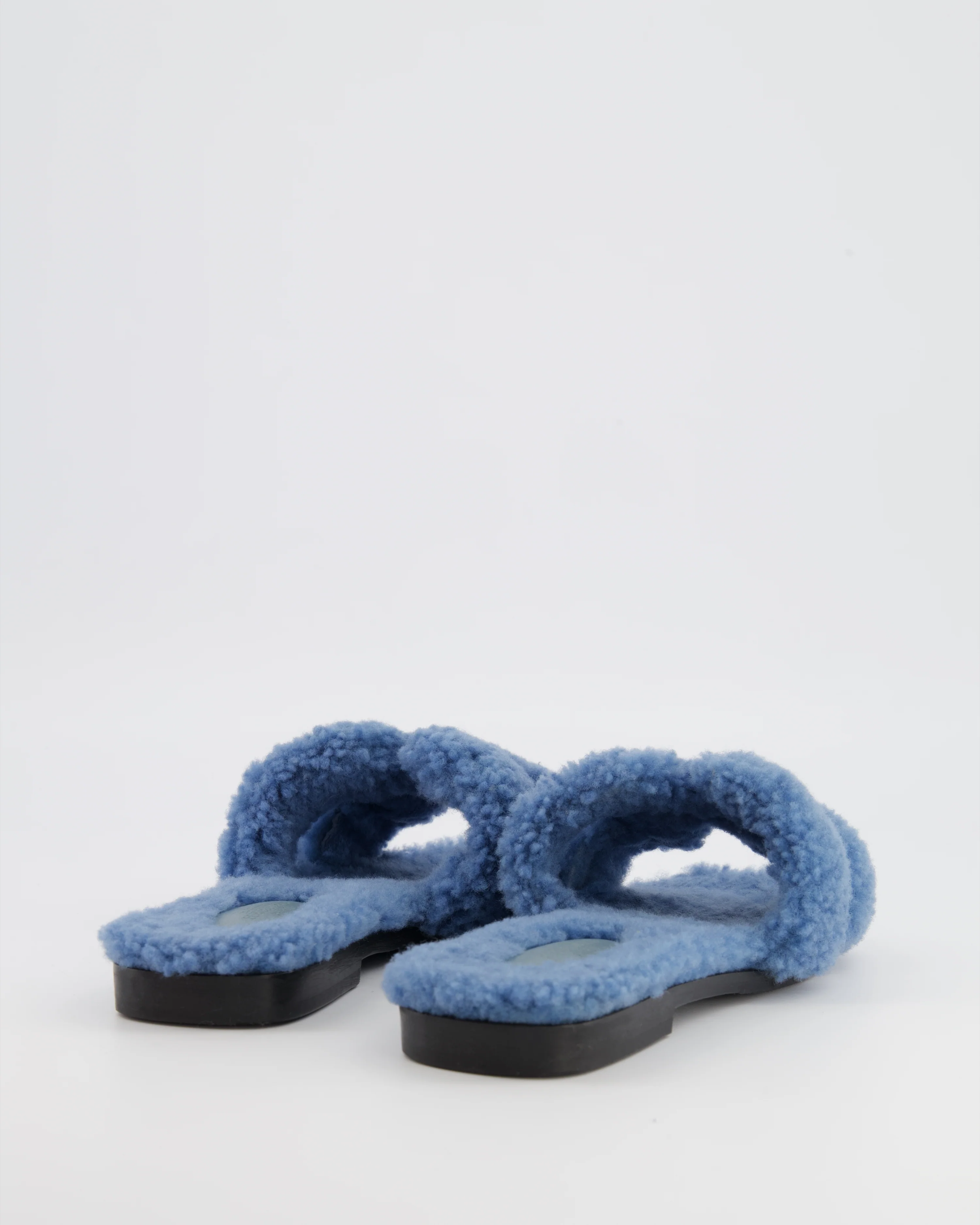 Hermes Blue Shearling Teddy Oran Sandals Size EU 37 - Image 3