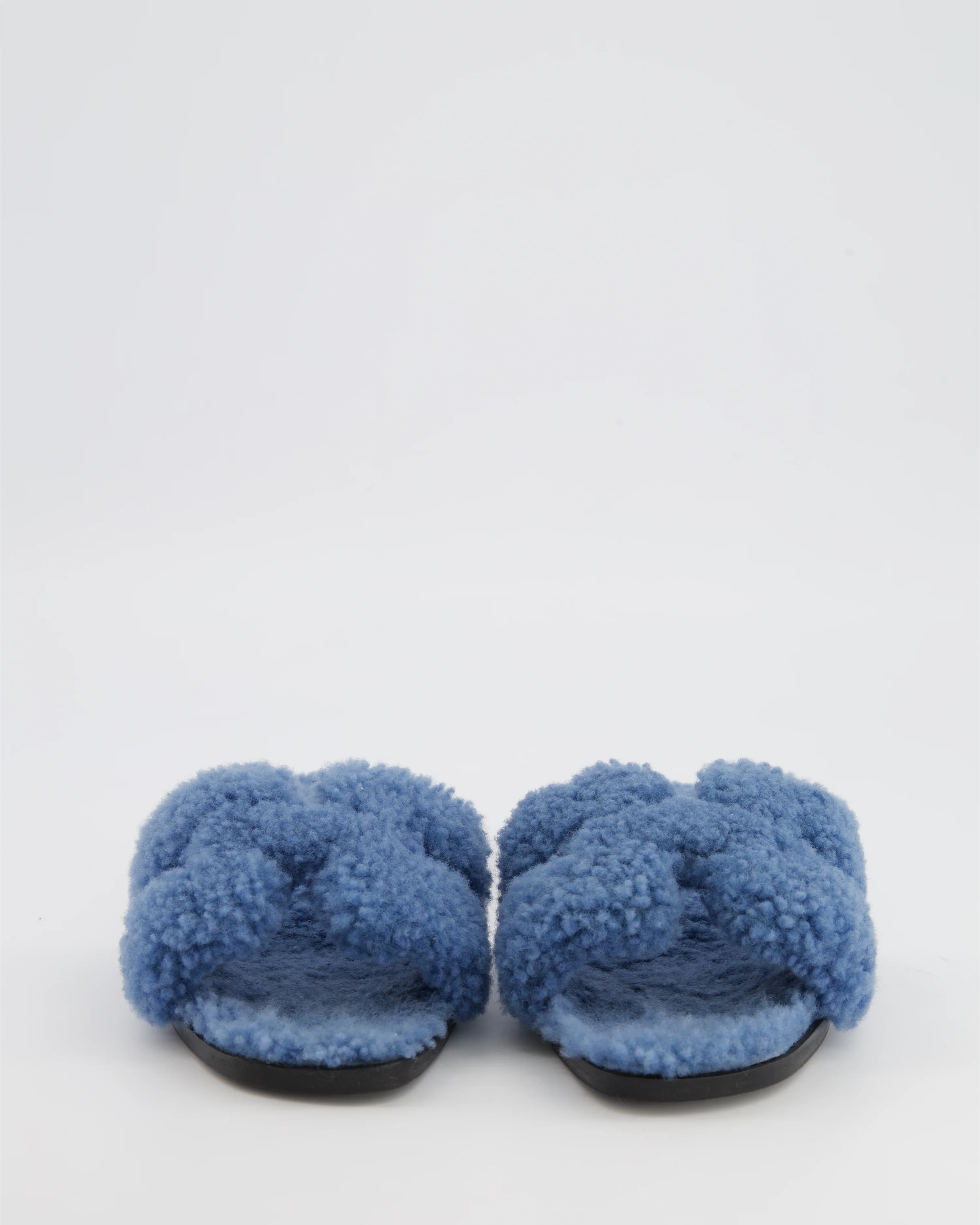 Hermes Blue Shearling Teddy Oran Sandals Size EU 37 - Image 4