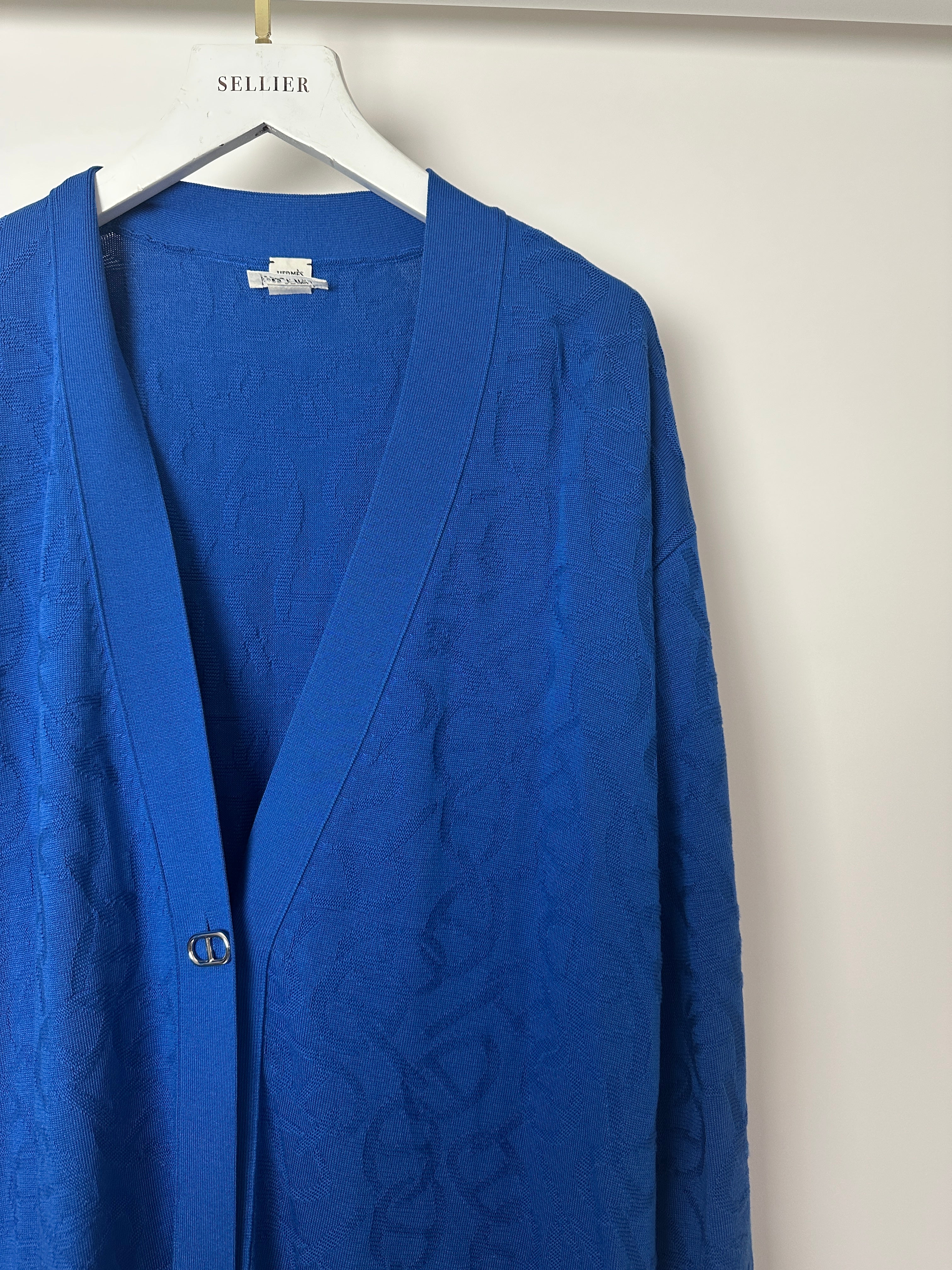 Hermès Electric Blue Silk & Cotton Long Cardigan with Chaine D'Ancre Buttons Size FR 36 (UK 8) - Image 10