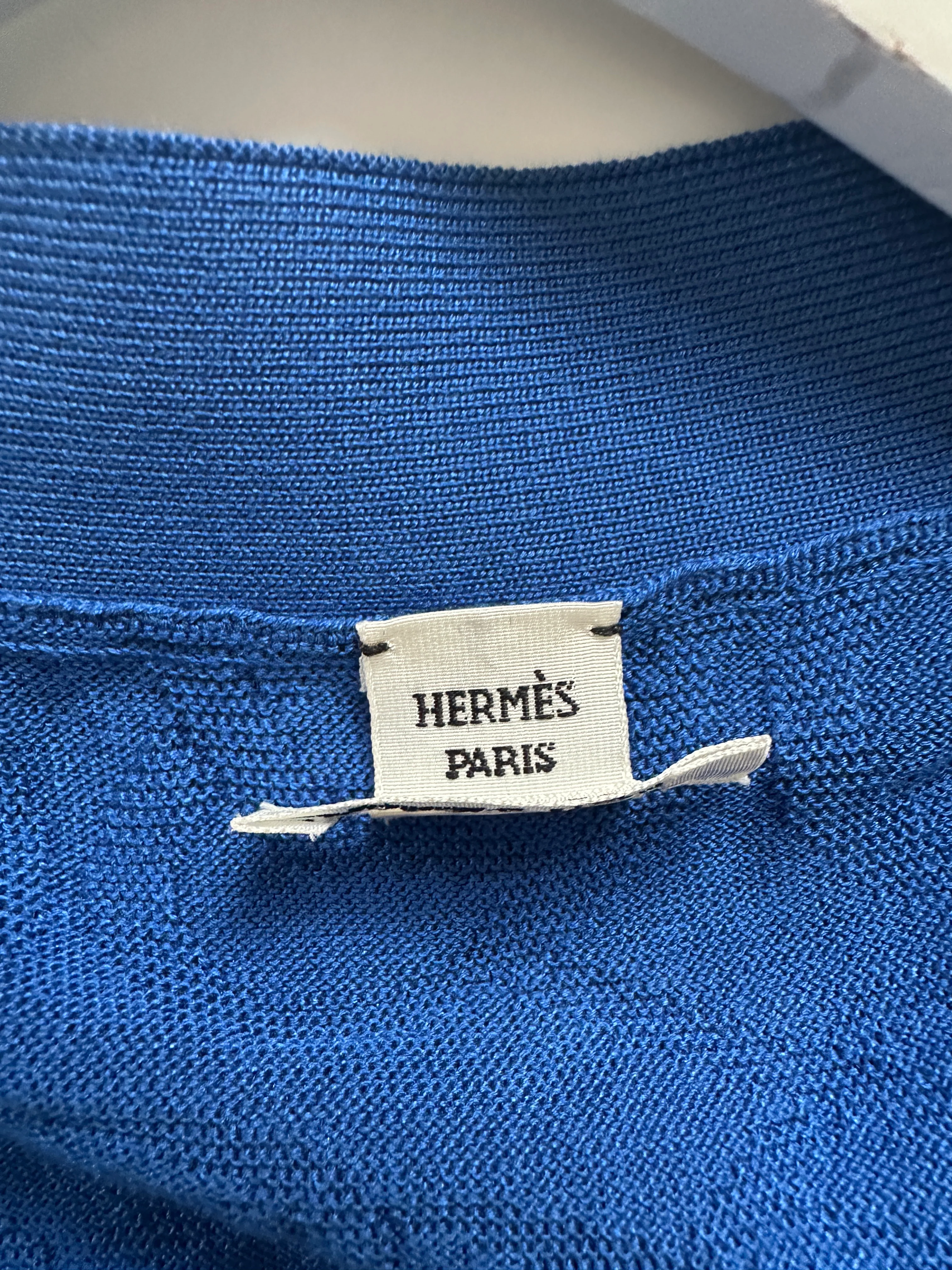 Hermès Electric Blue Silk & Cotton Long Cardigan with Chaine D'Ancre Buttons Size FR 36 (UK 8) - Image 11