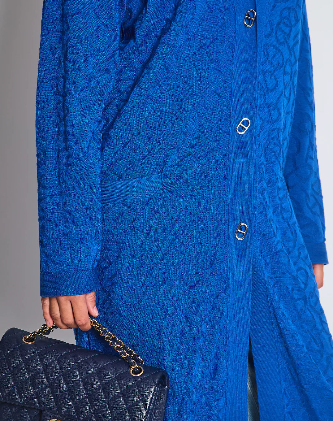 Hermès Electric Blue Silk & Cotton Long Cardigan with Chaine D'Ancre Buttons Size FR 36 (UK 8) - Image 3
